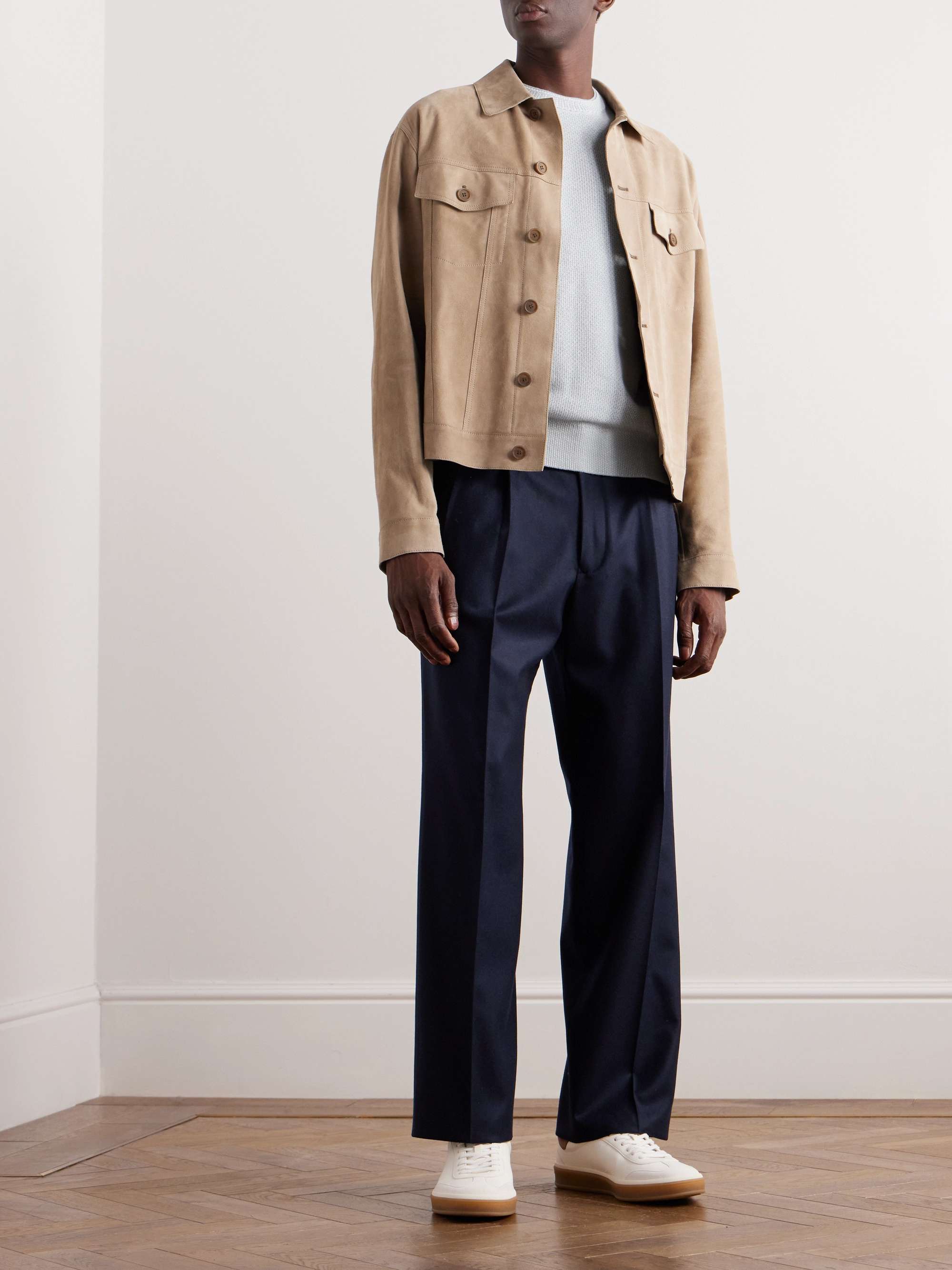 Joetsu Straight-Leg Pleated Wool and Cashmere-Blend Trousers view