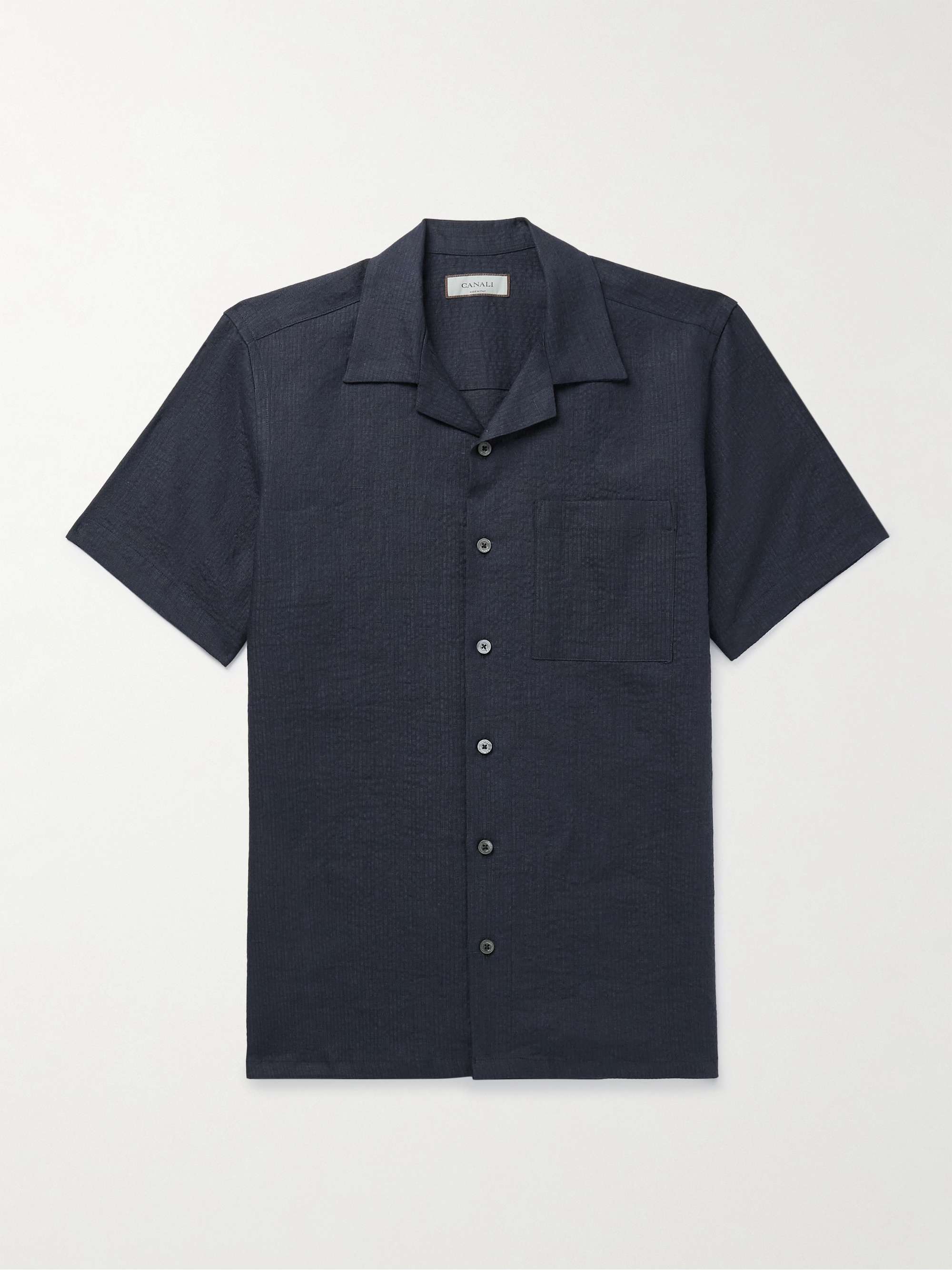 Camp-Collar Linen-Seersucker Shirt view