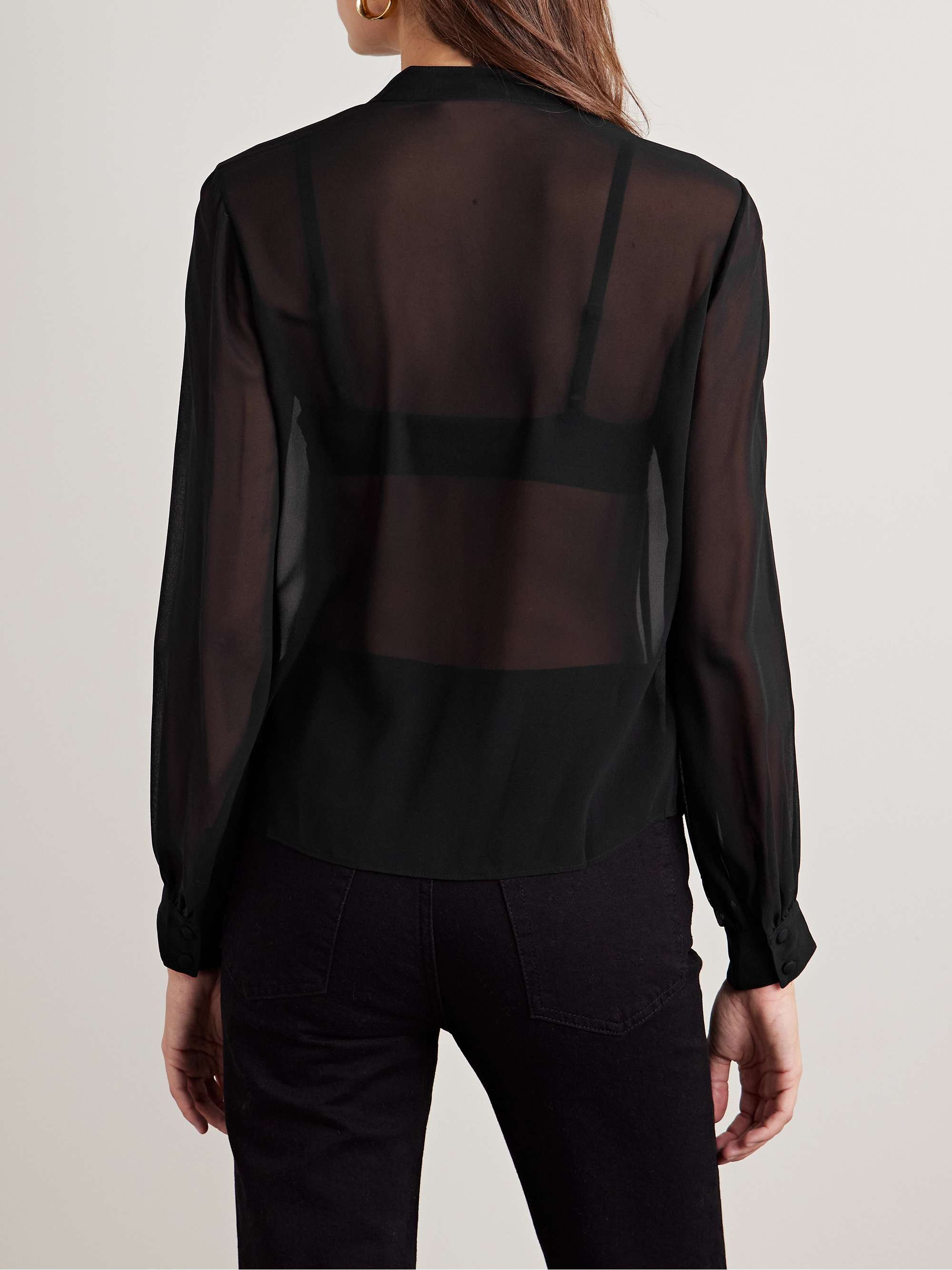 Bead-embellished pleated silk crepe de chine blouse view