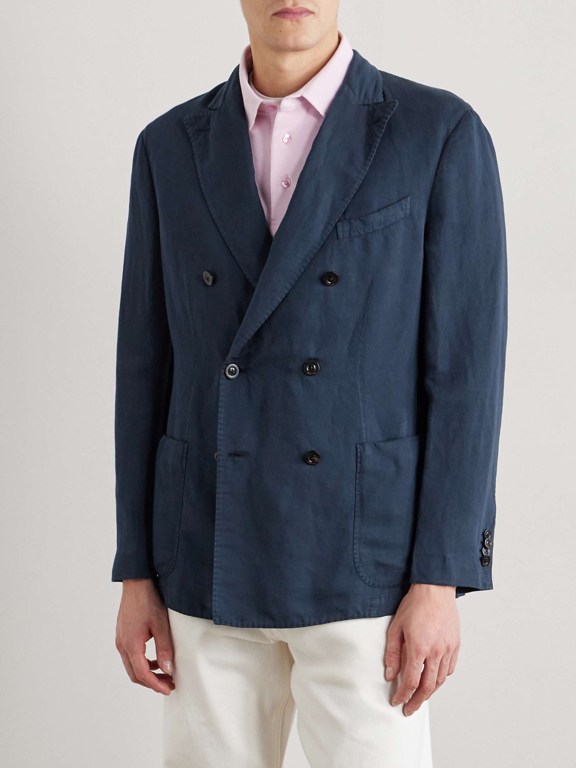 Double-Breasted Cotton and Linen-Blend Blazer view