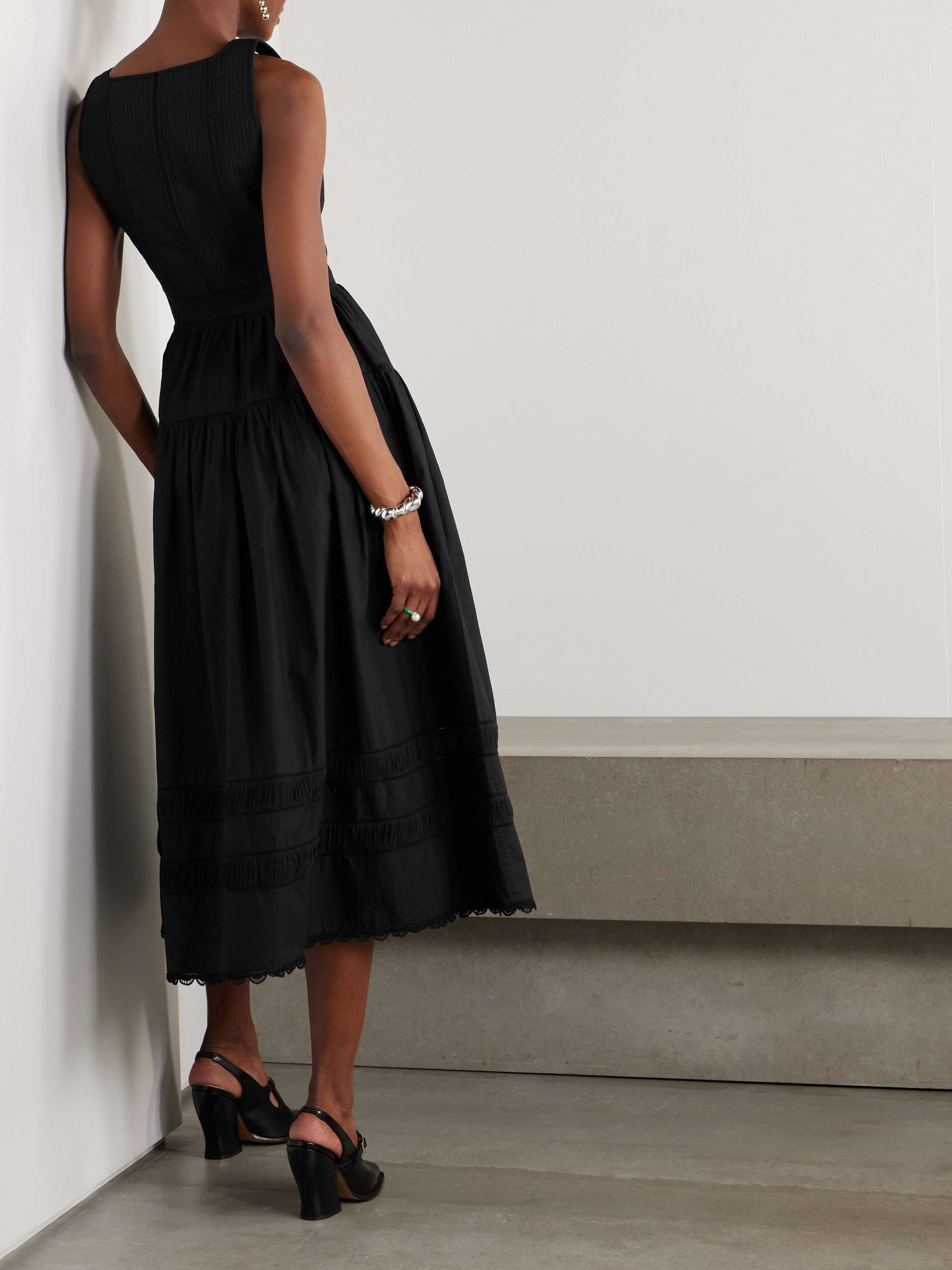 Isadora tiered lace-trimmed cotton-poplin midi dress view
