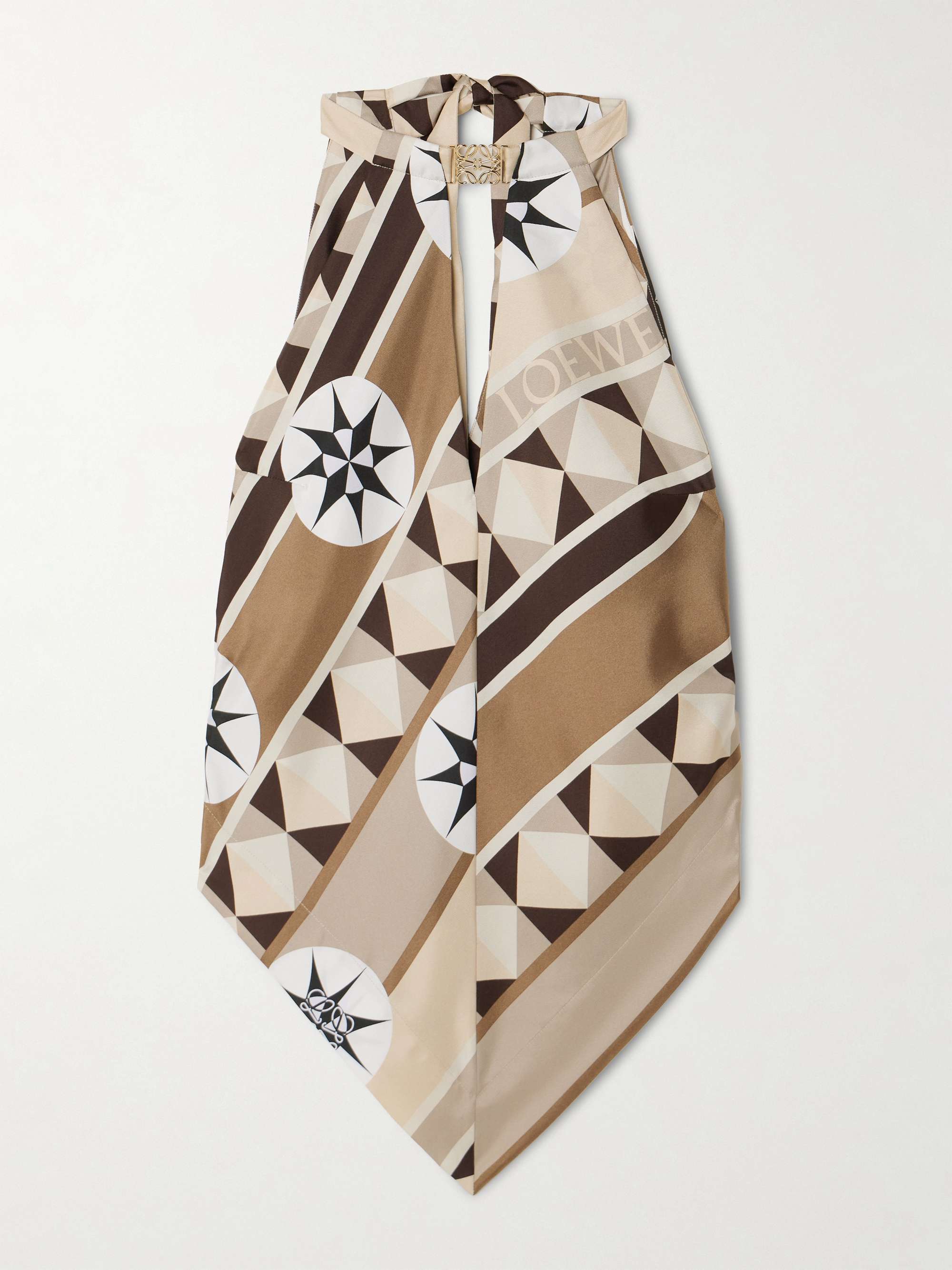 + Paula's Ibiza embellished cutout printed silk-twill halterneck top view