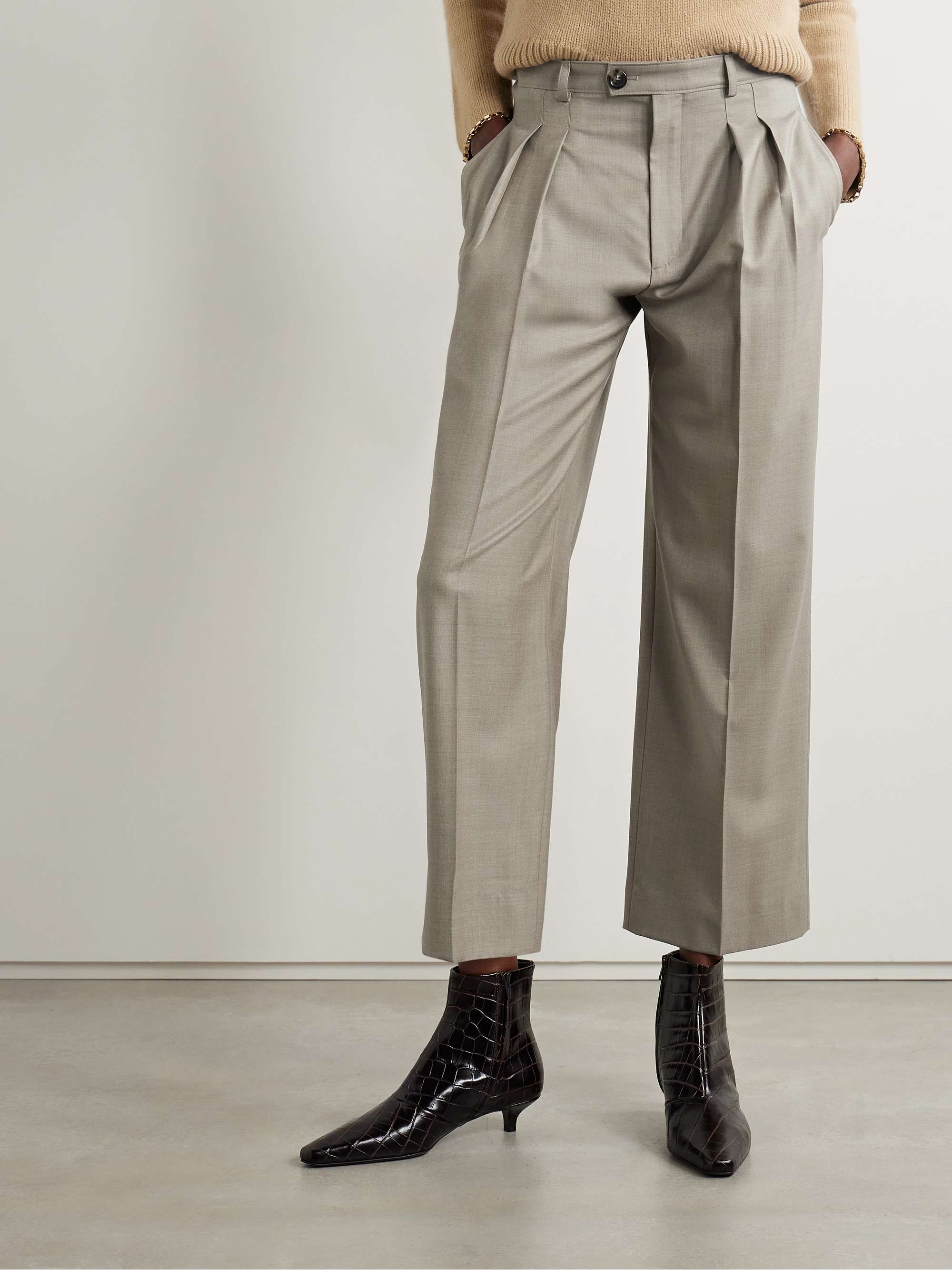 Pleated wool wide-leg pants view