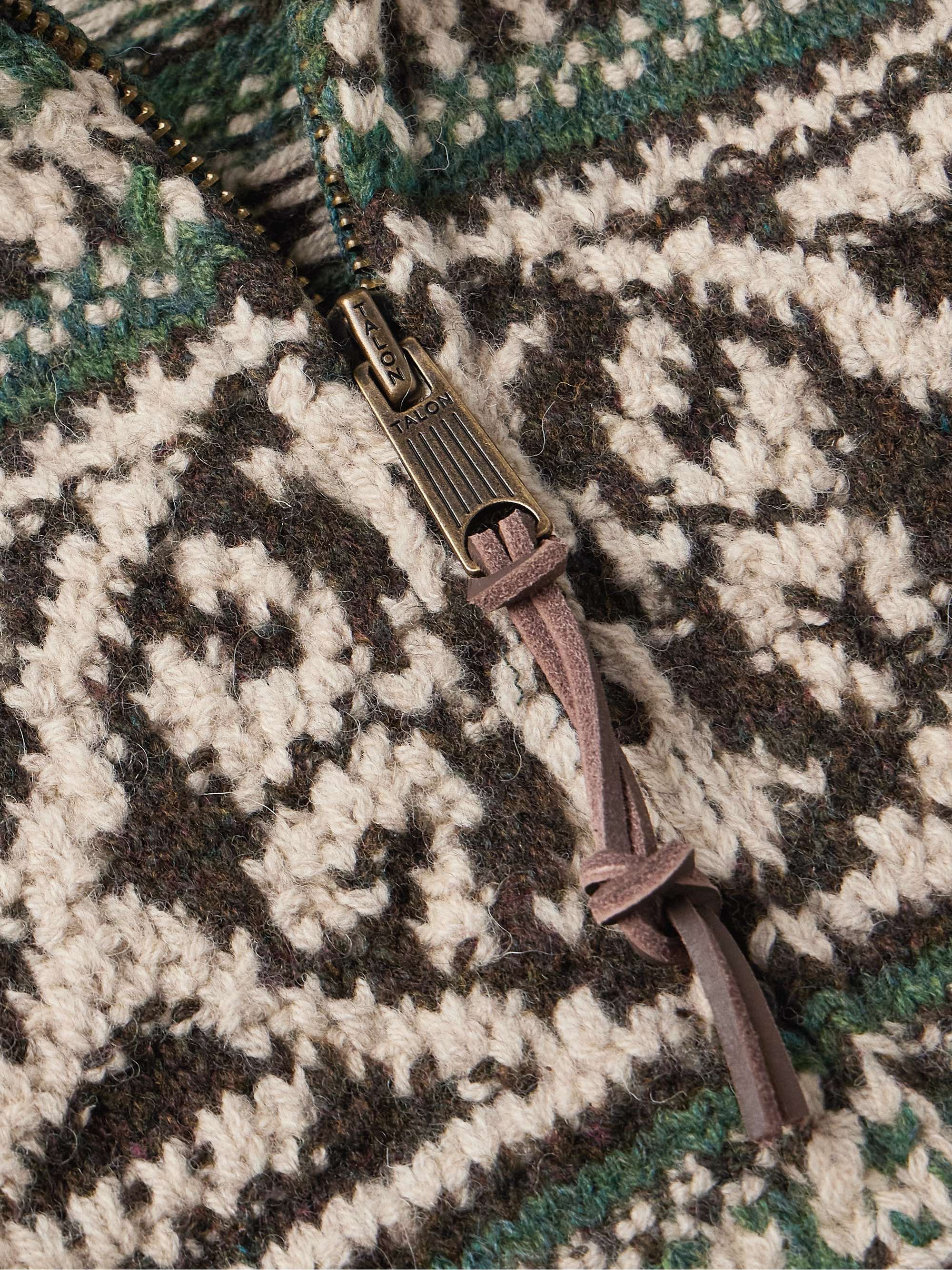 Shawl-Collar Jacquard-Knit Wool Zip-Up Cardigan view