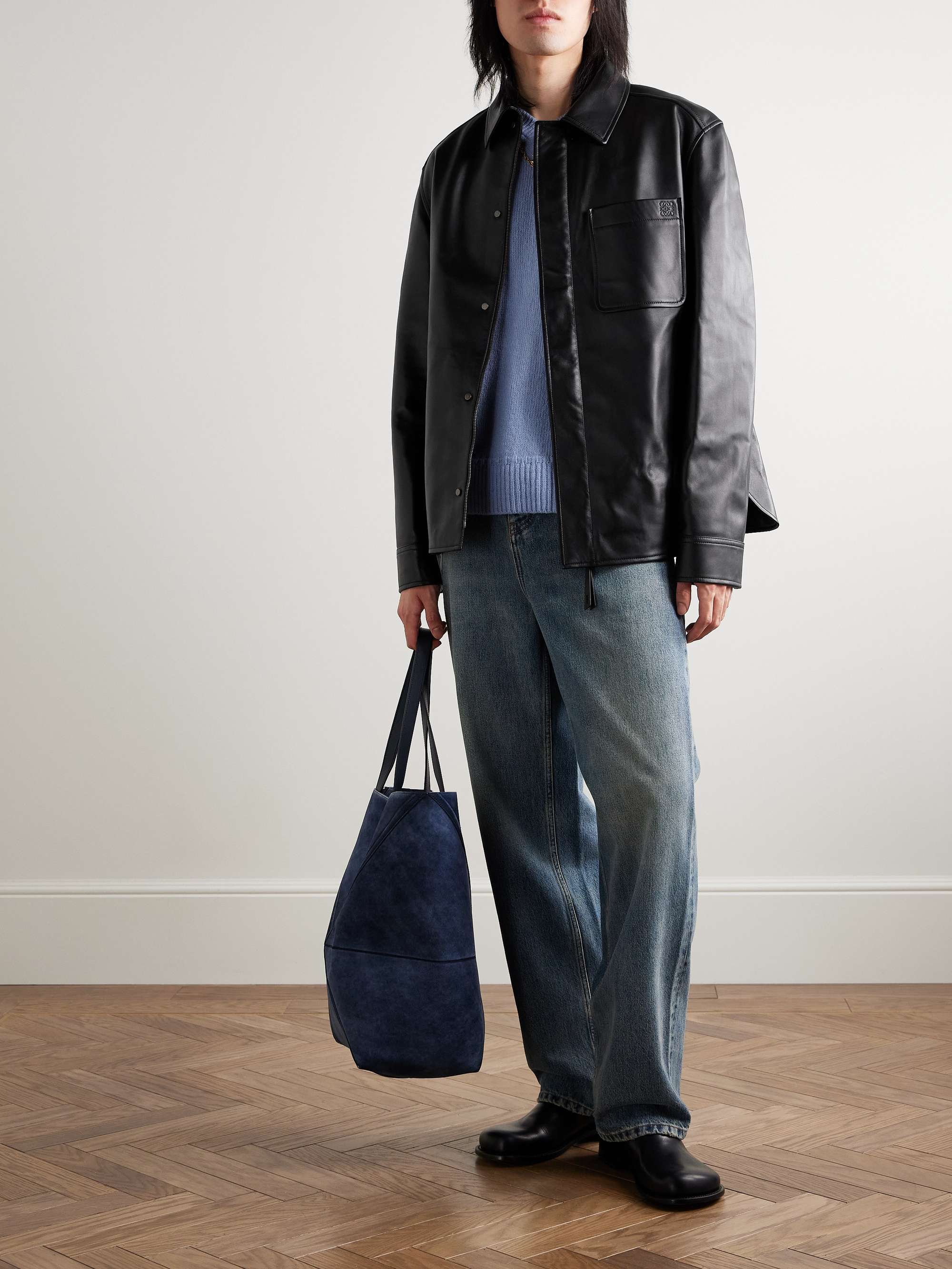Logo-Debossed Leather Overshirt view
