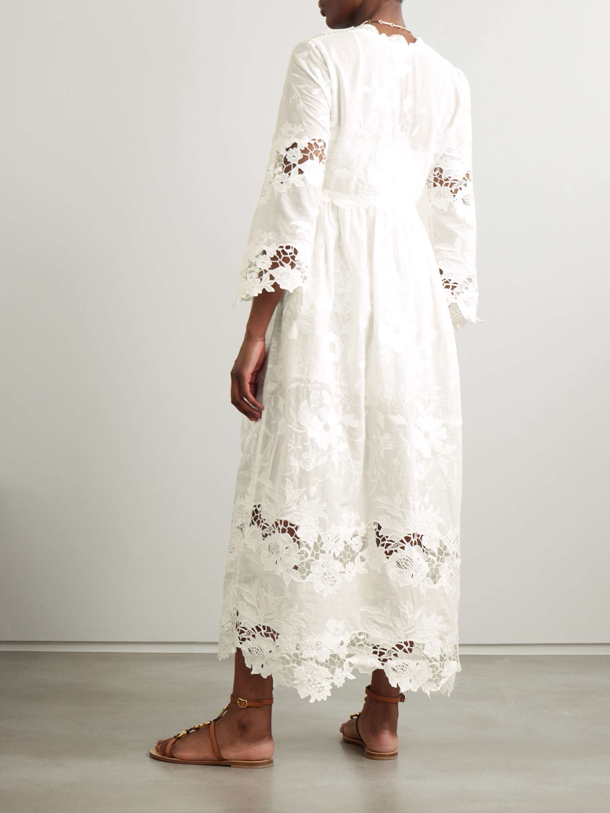Capoliveri pintucked embroidered cotton-voile and lace maxi dress view
