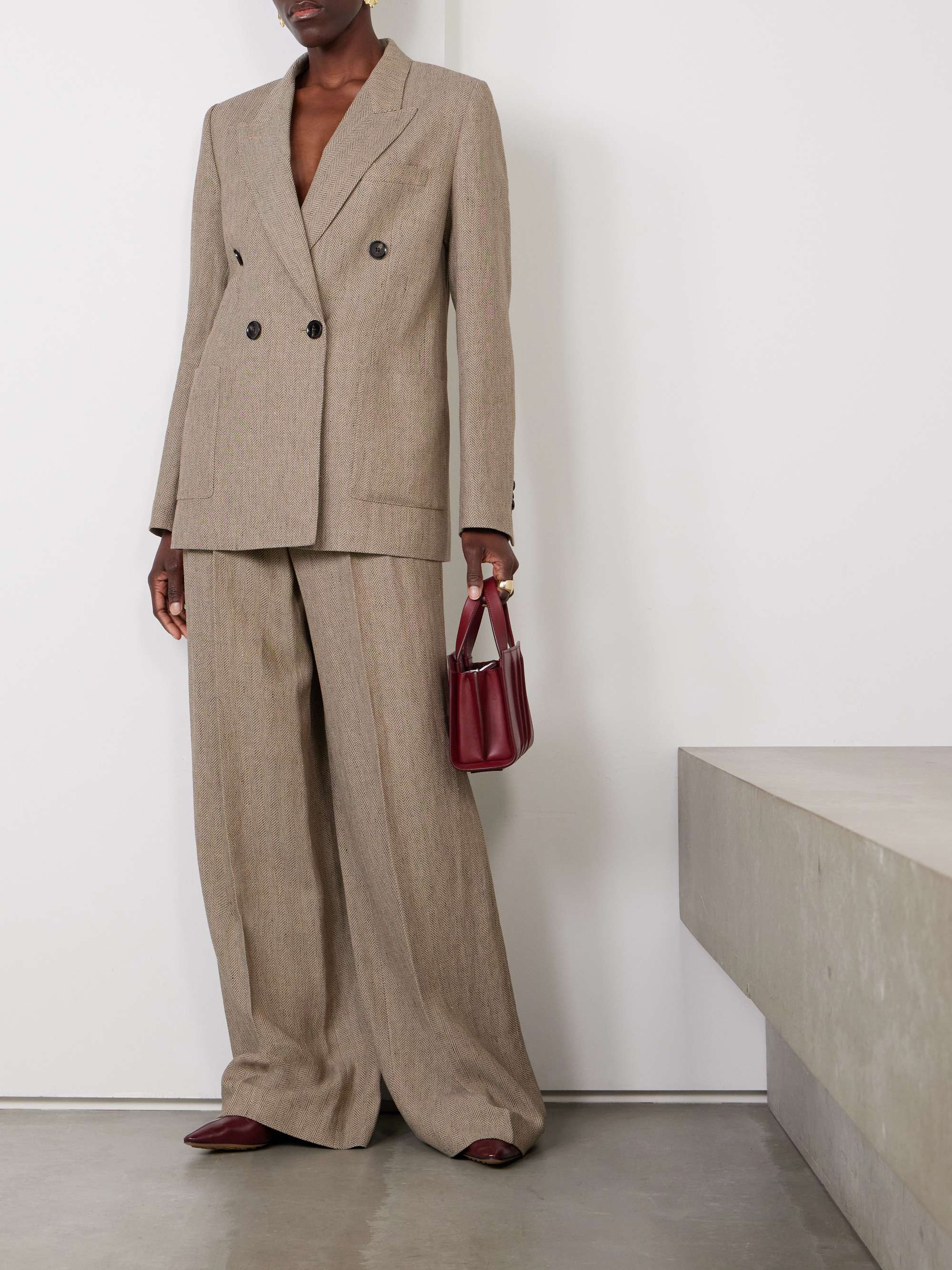 Nyack pleated herringbone linen wide-leg pants view