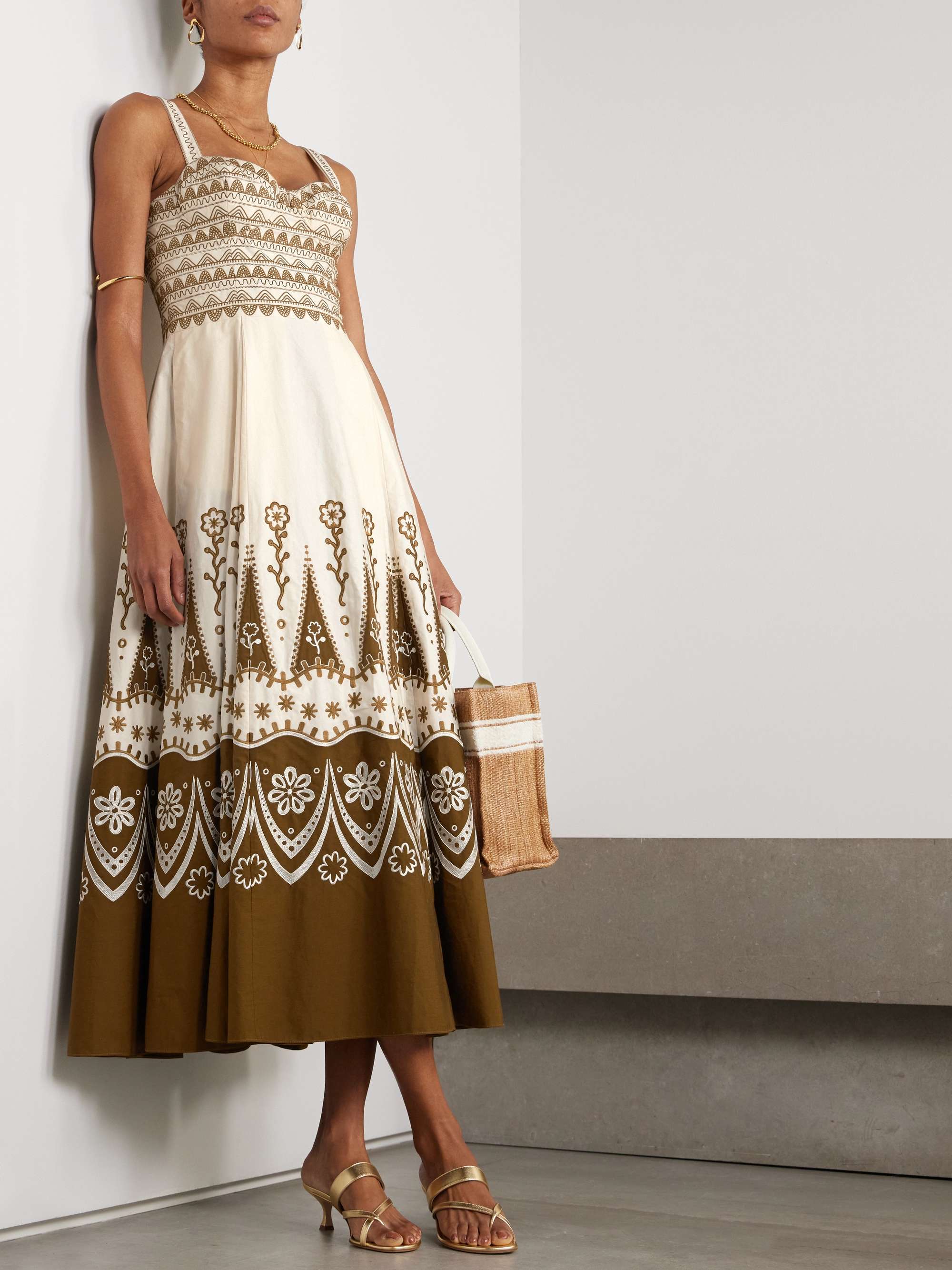 Elida embroidered cotton midi dress view