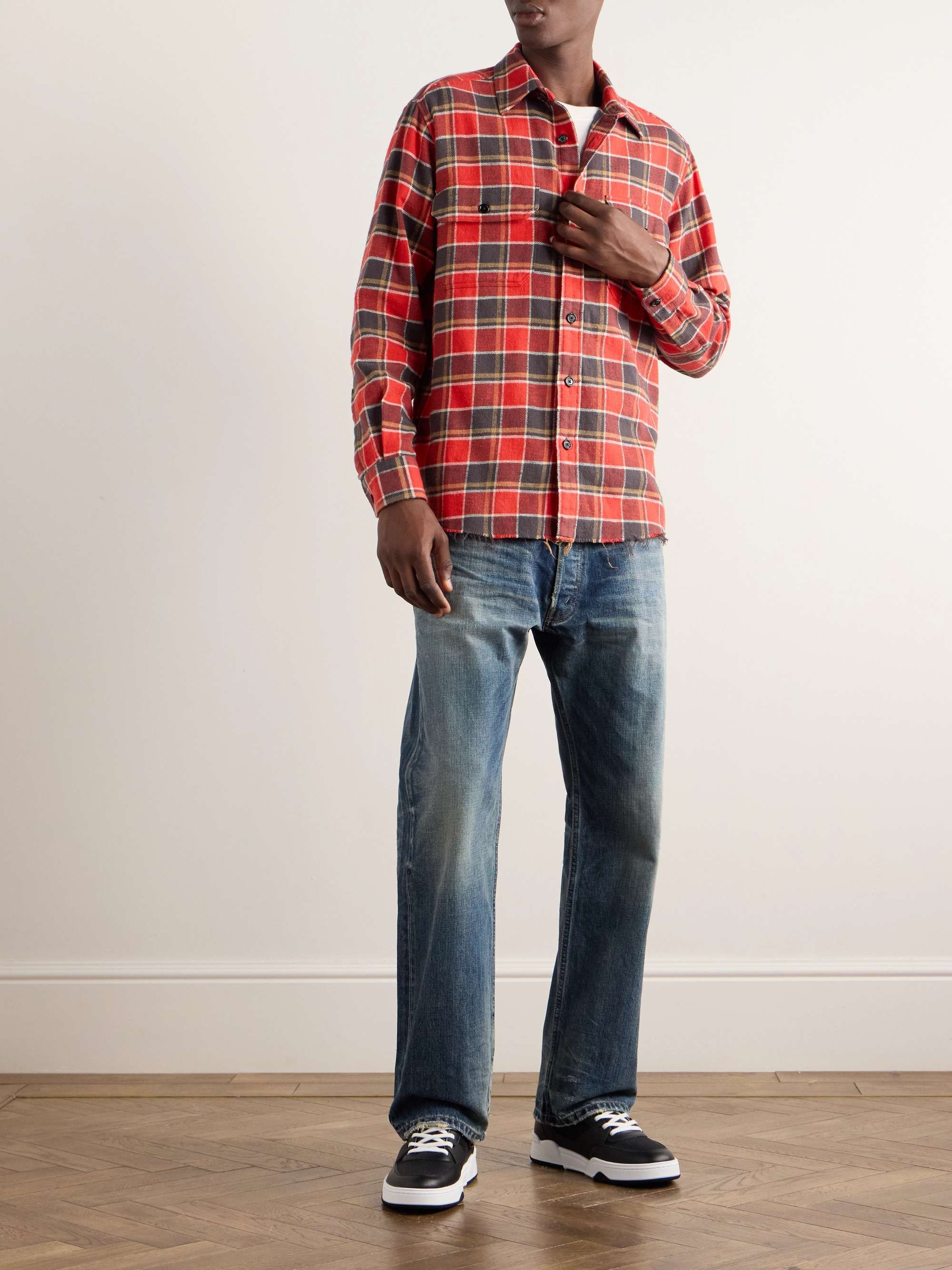 Frayed Checked Cotton-Flannel Shirt view