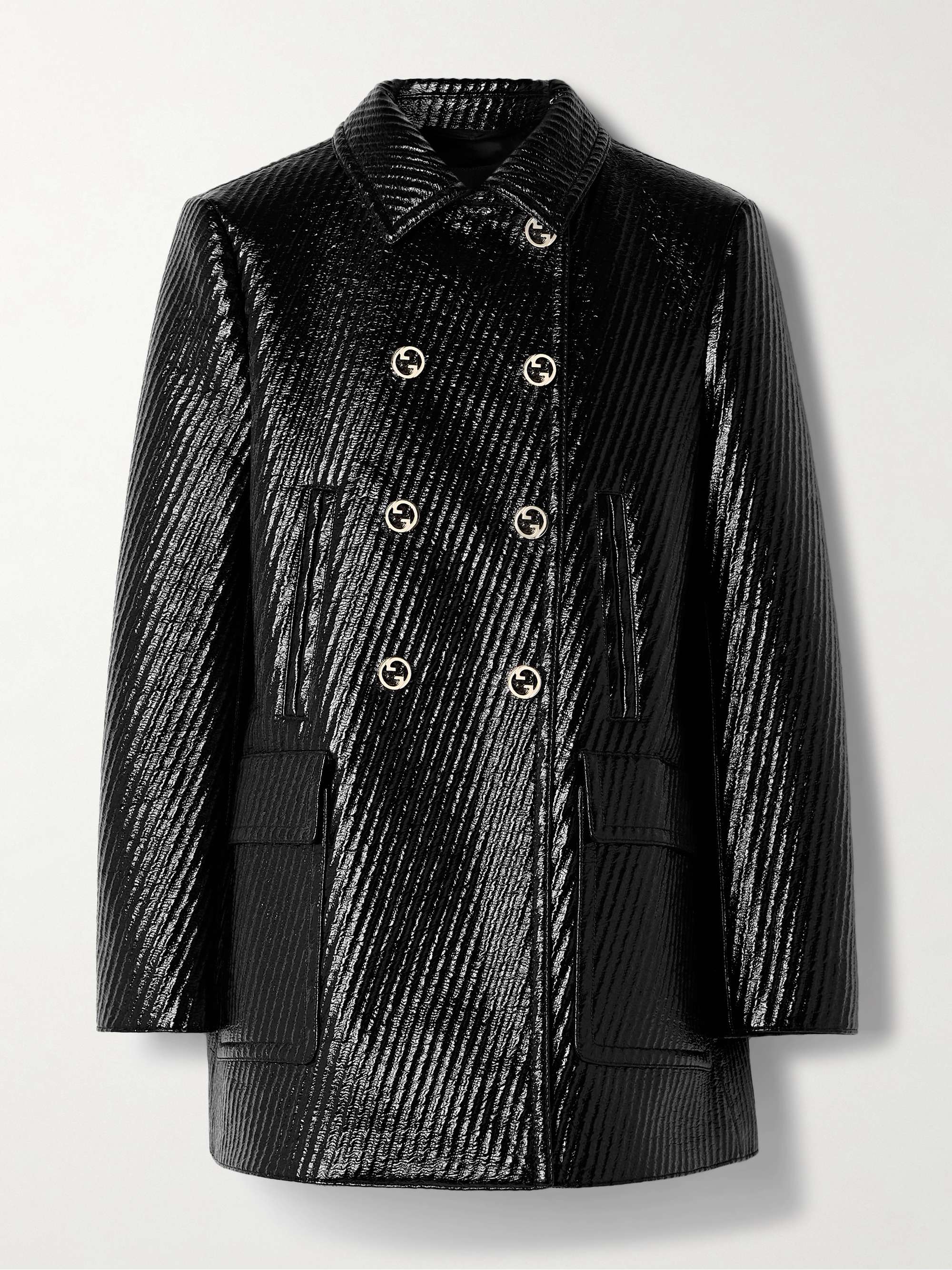 Double-breasted quilted coated wool-blend jacket view