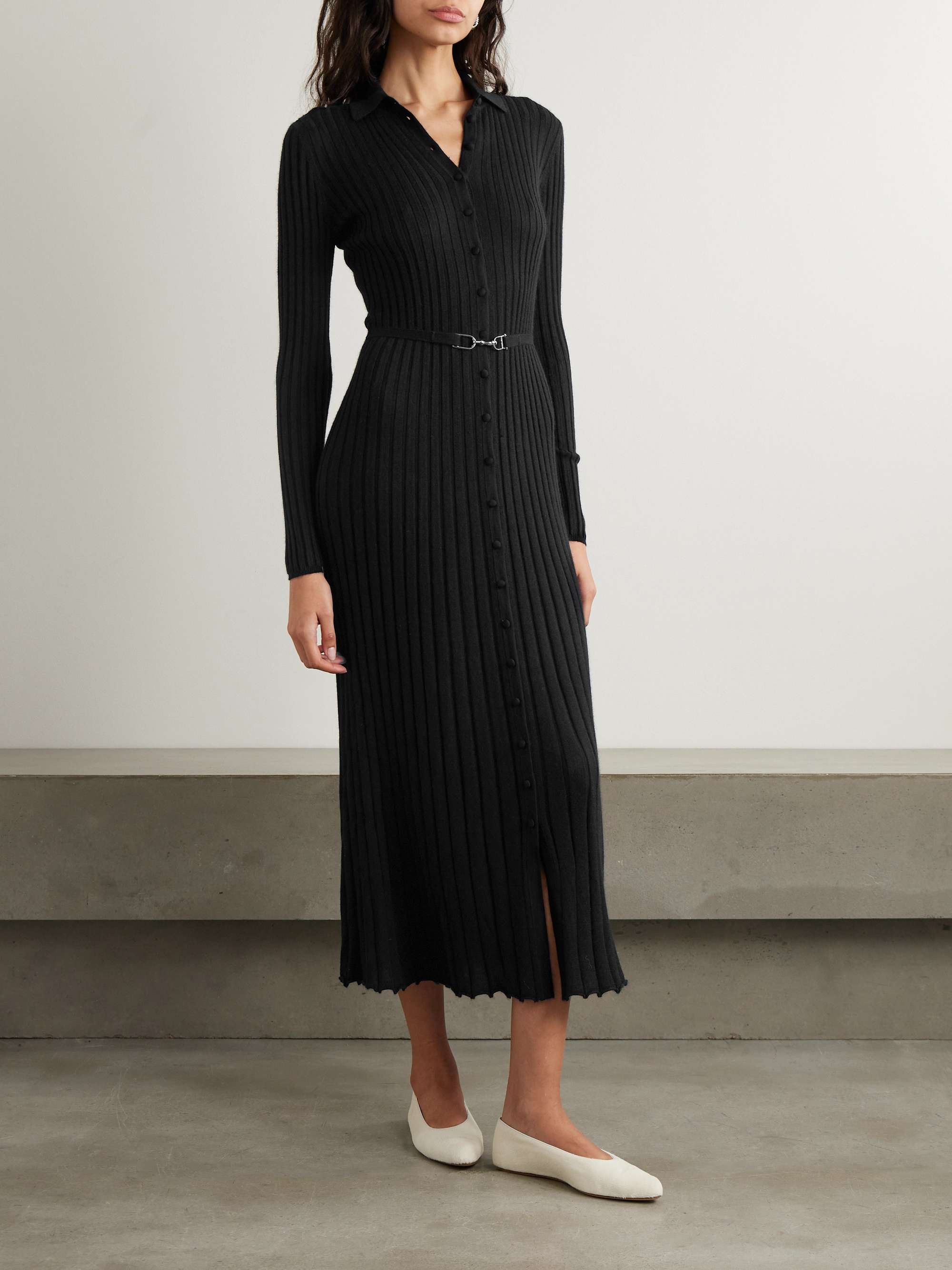 Tenes belted ribbed silk and cashmere-blend midi dress view