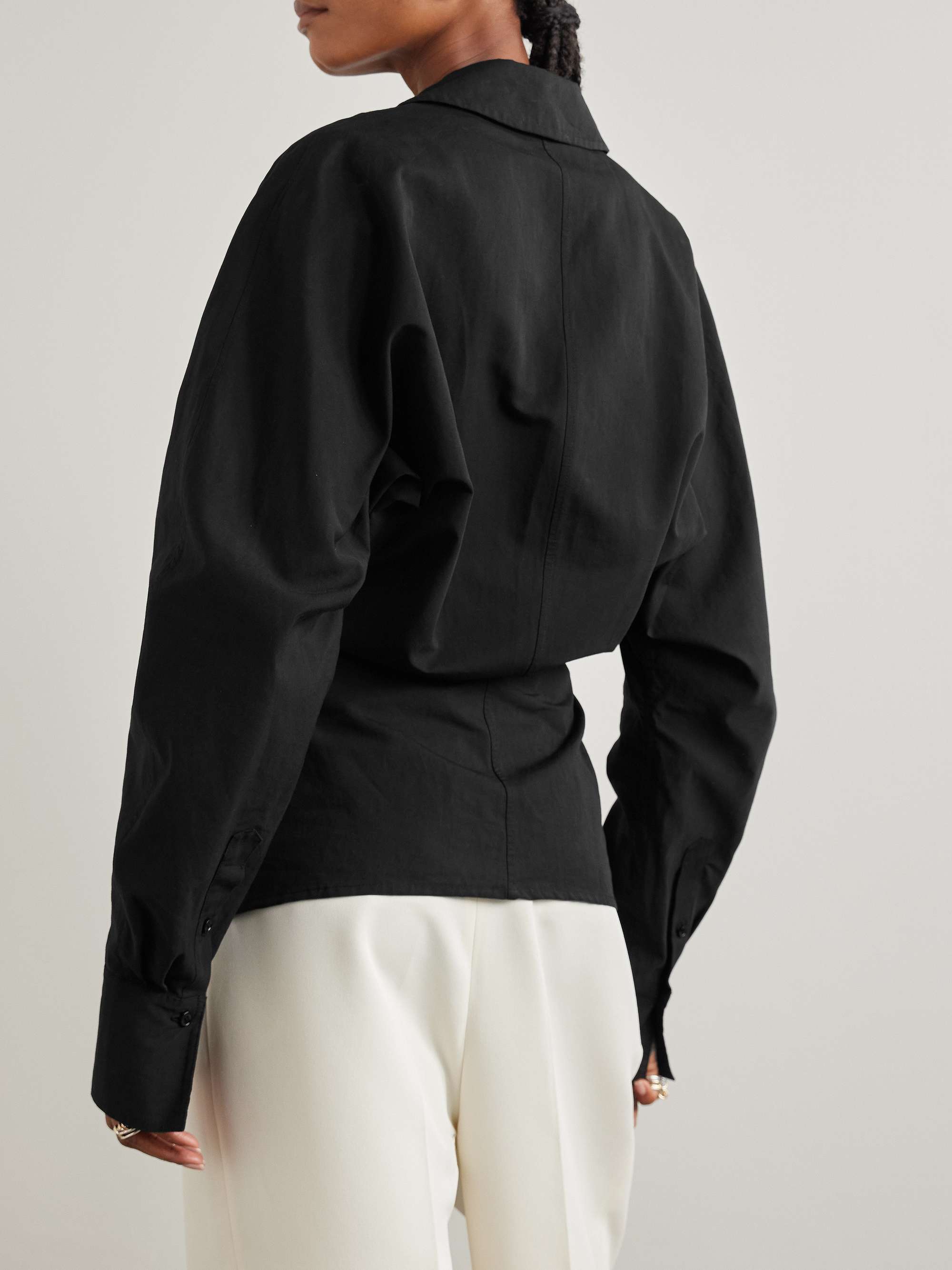 Organic cotton and linen-blend wrap blouse view