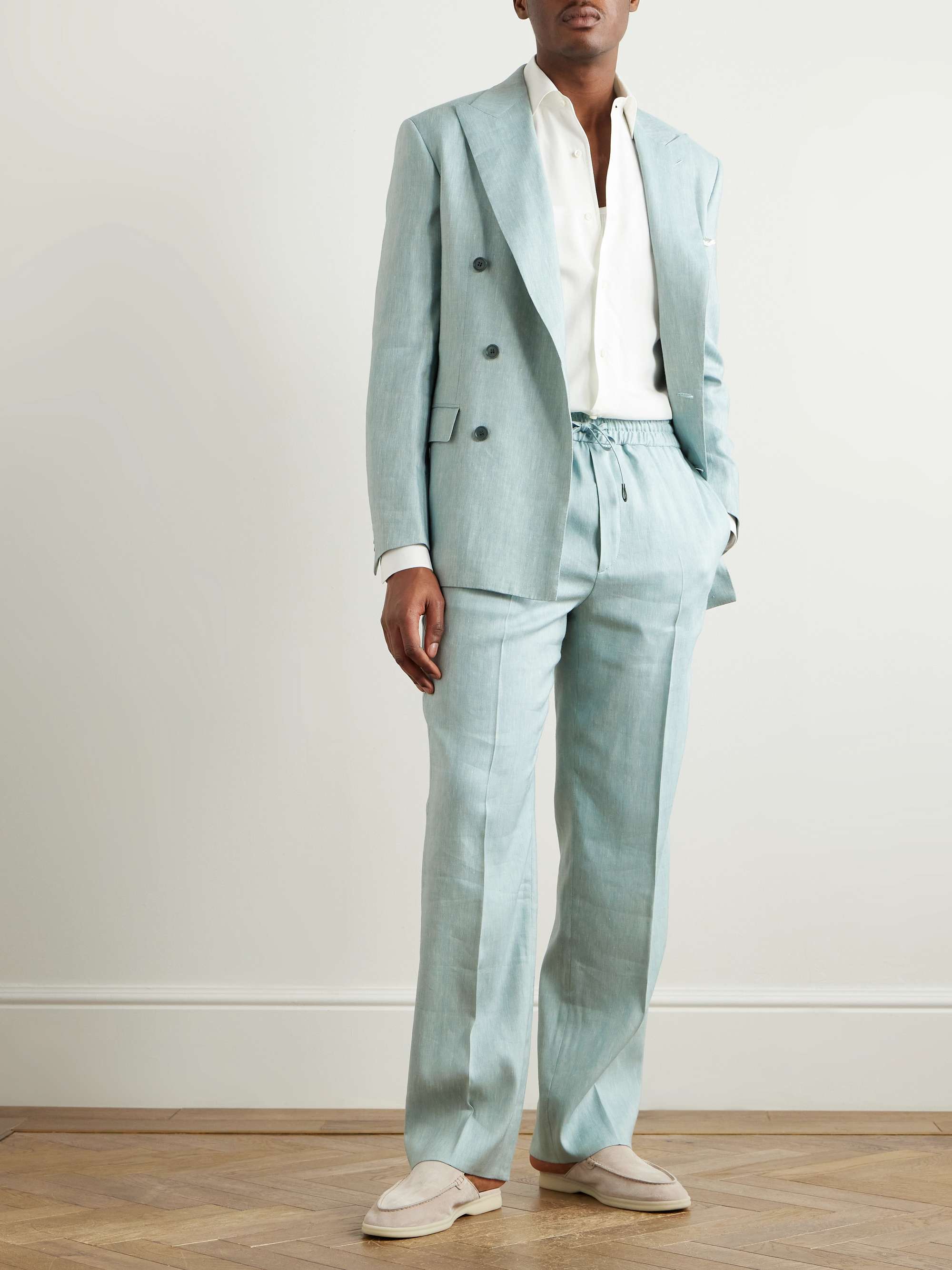 Asolo Straight-Leg Herringbone Linen, Wool and Silk-Blend Suit Trousers view