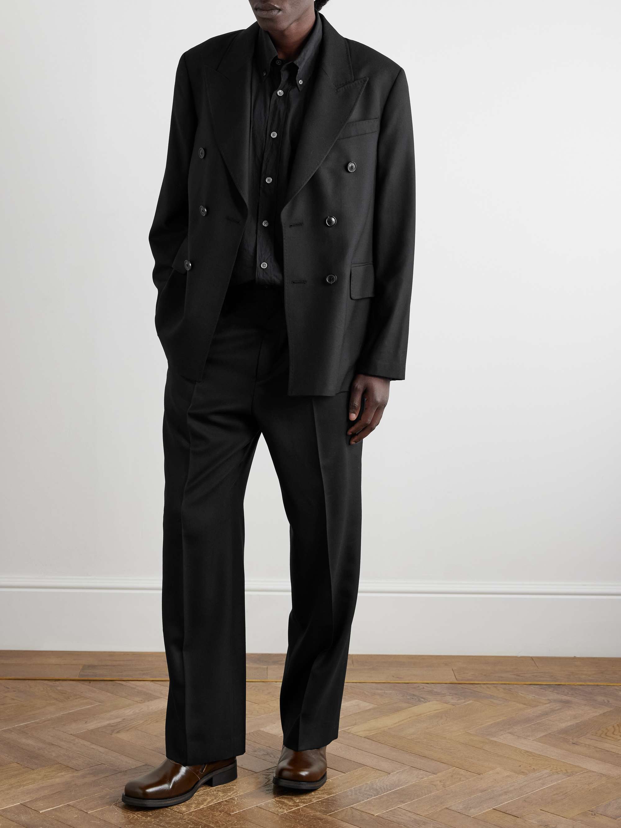 Borrowed Straight-Leg Pleated Wool Trousers view