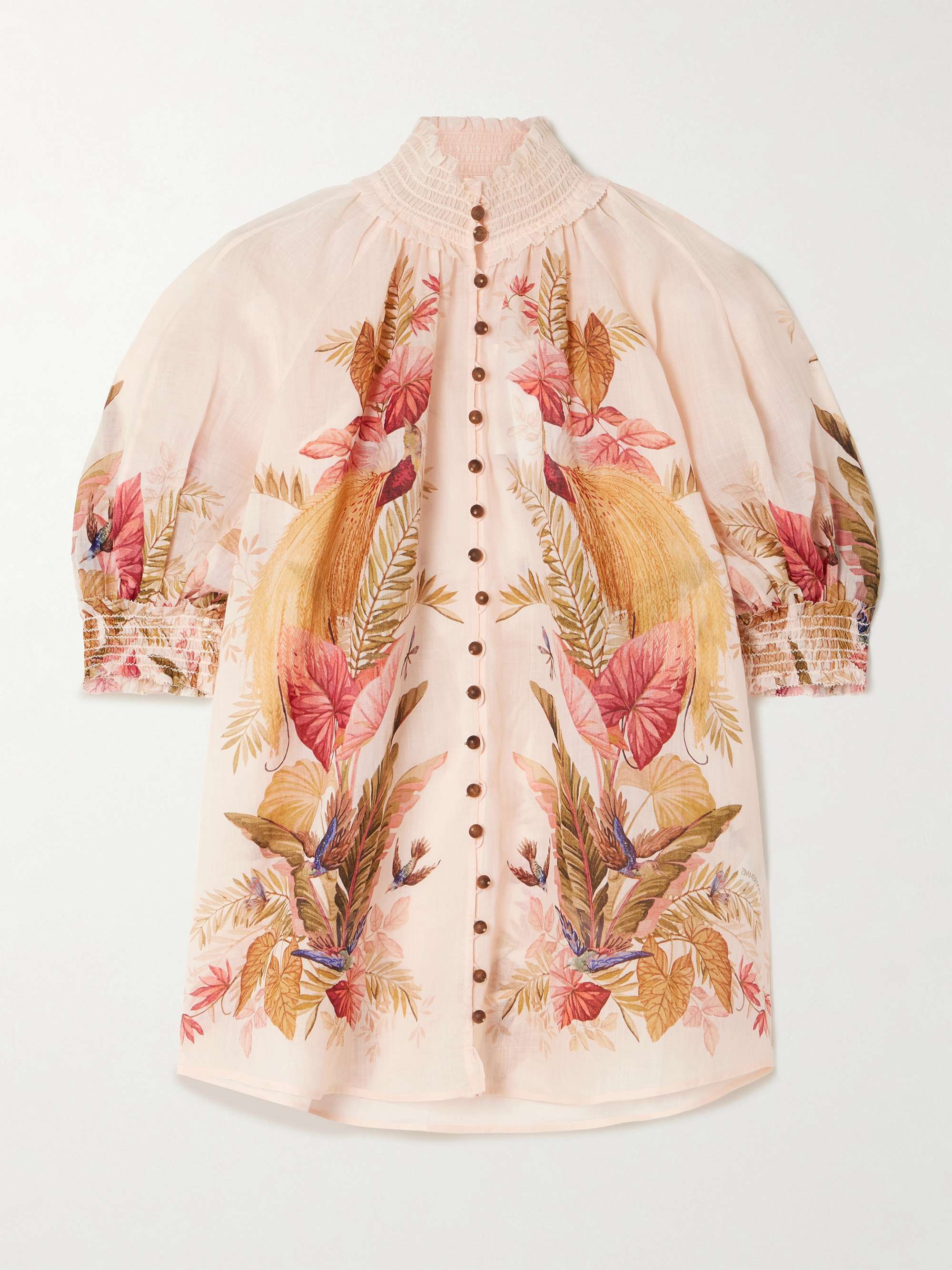 Ascension embellished shirred floral-print ramie blouse view