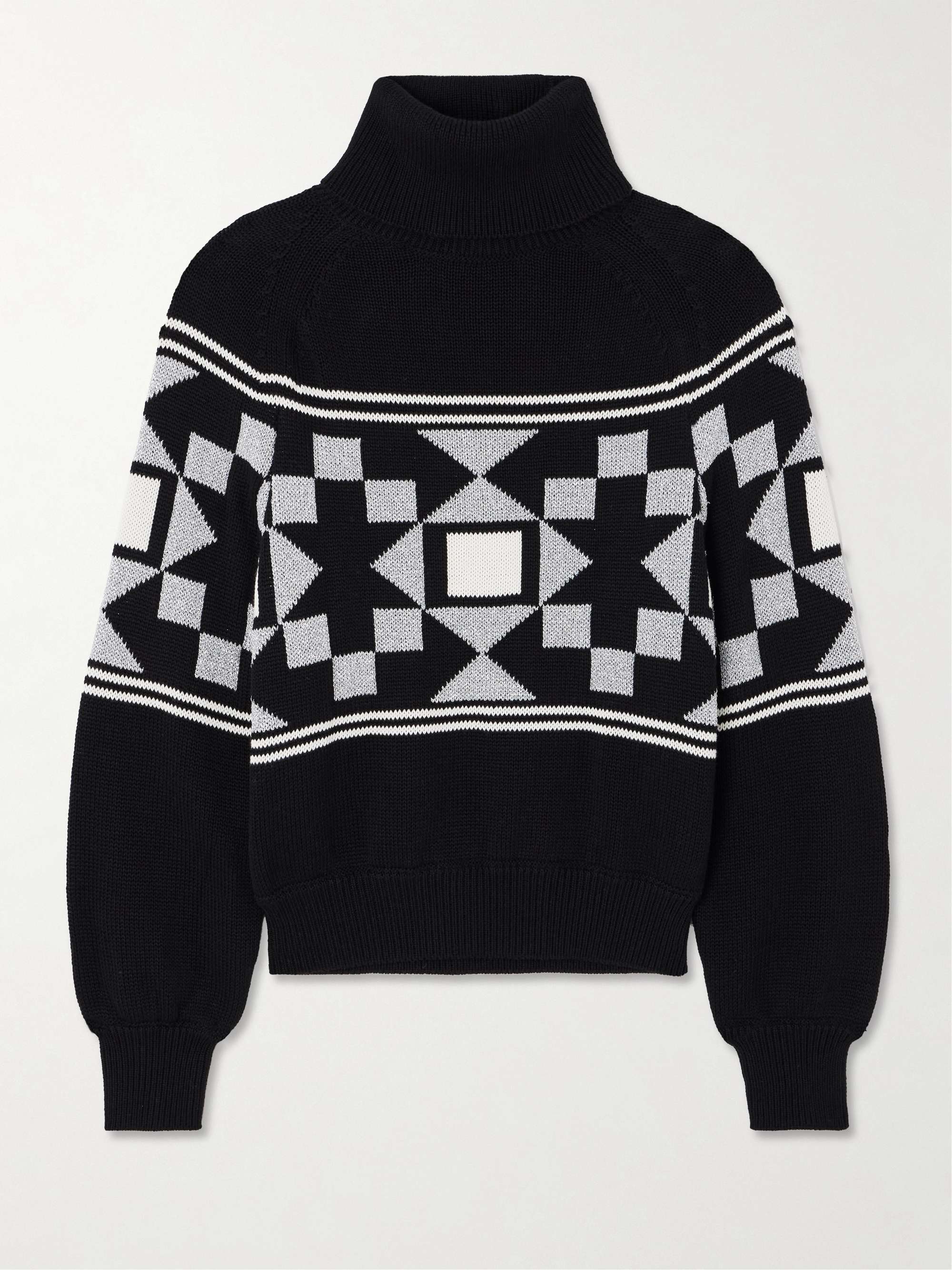 Lara intarsia-knit metallic cotton-blend turtleneck sweater view