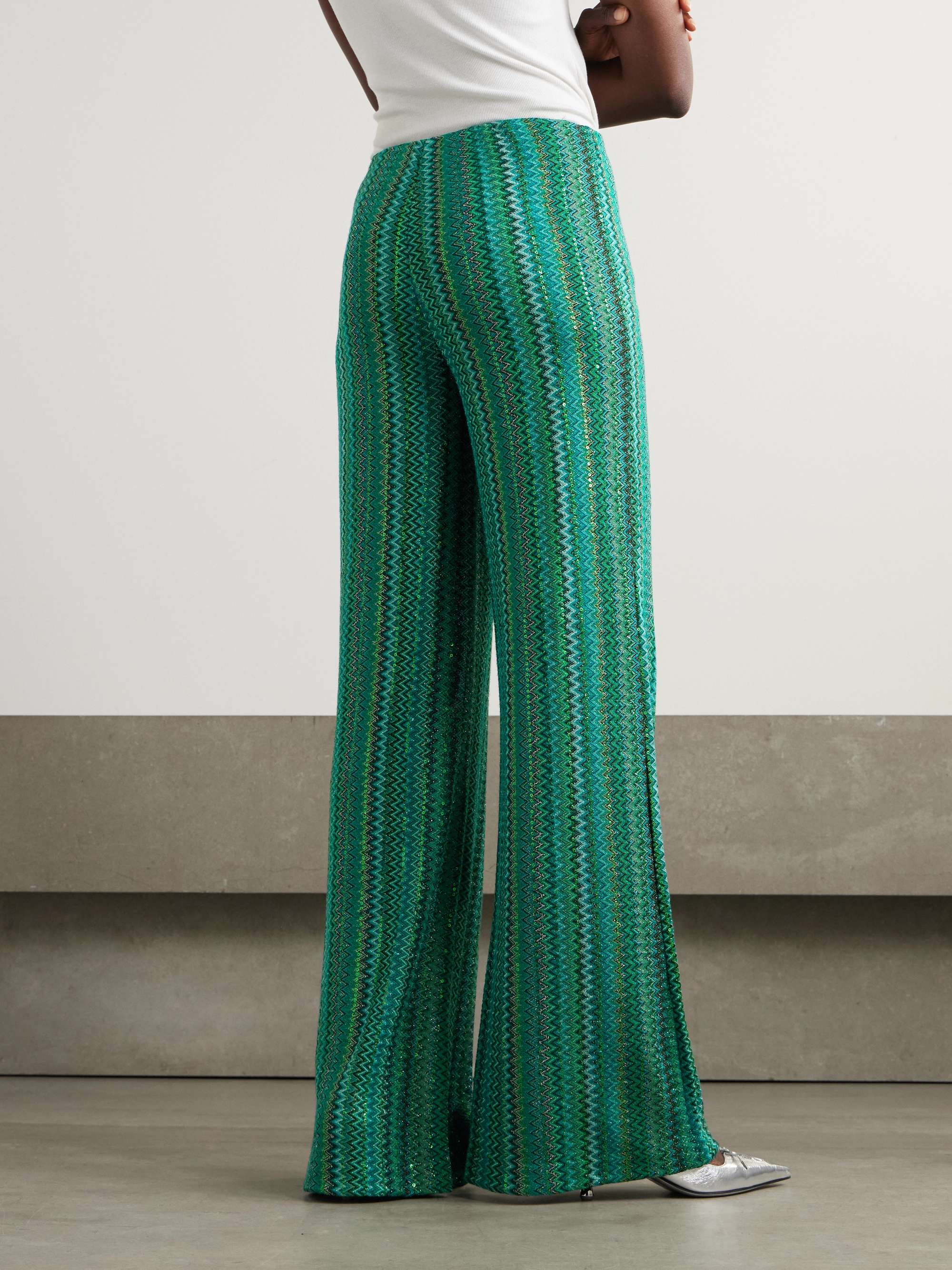 Sequin-embellished metallic crochet-knit wide-leg pants view