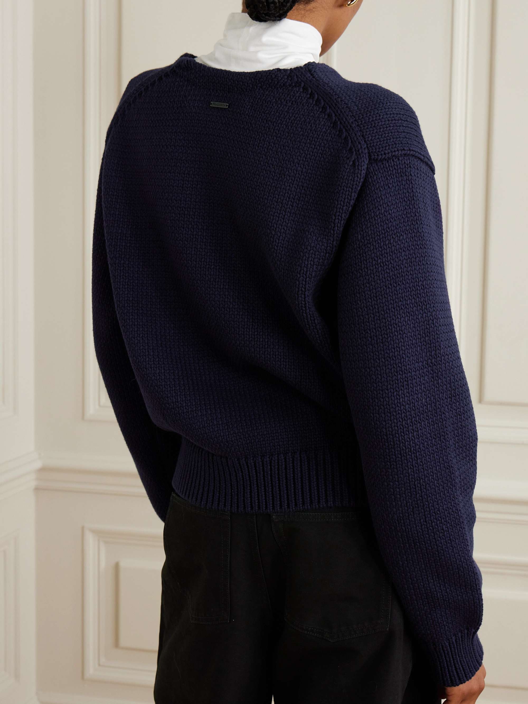 Appliquéd intarsia-knit cotton-blend sweater view