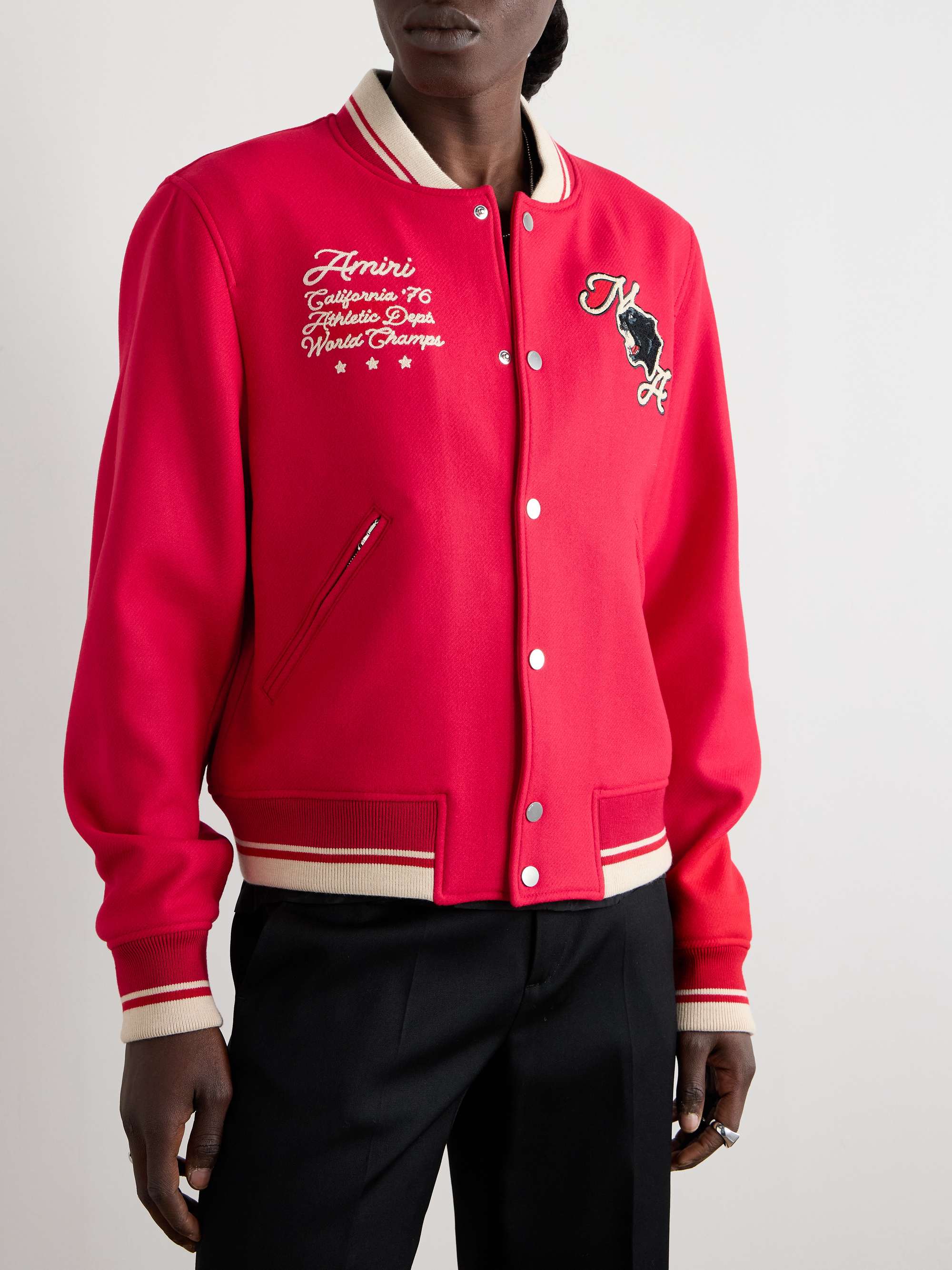 Panther Logo-Embroidered Appliquéd Wool-Blend Twill Bomber Jacket view