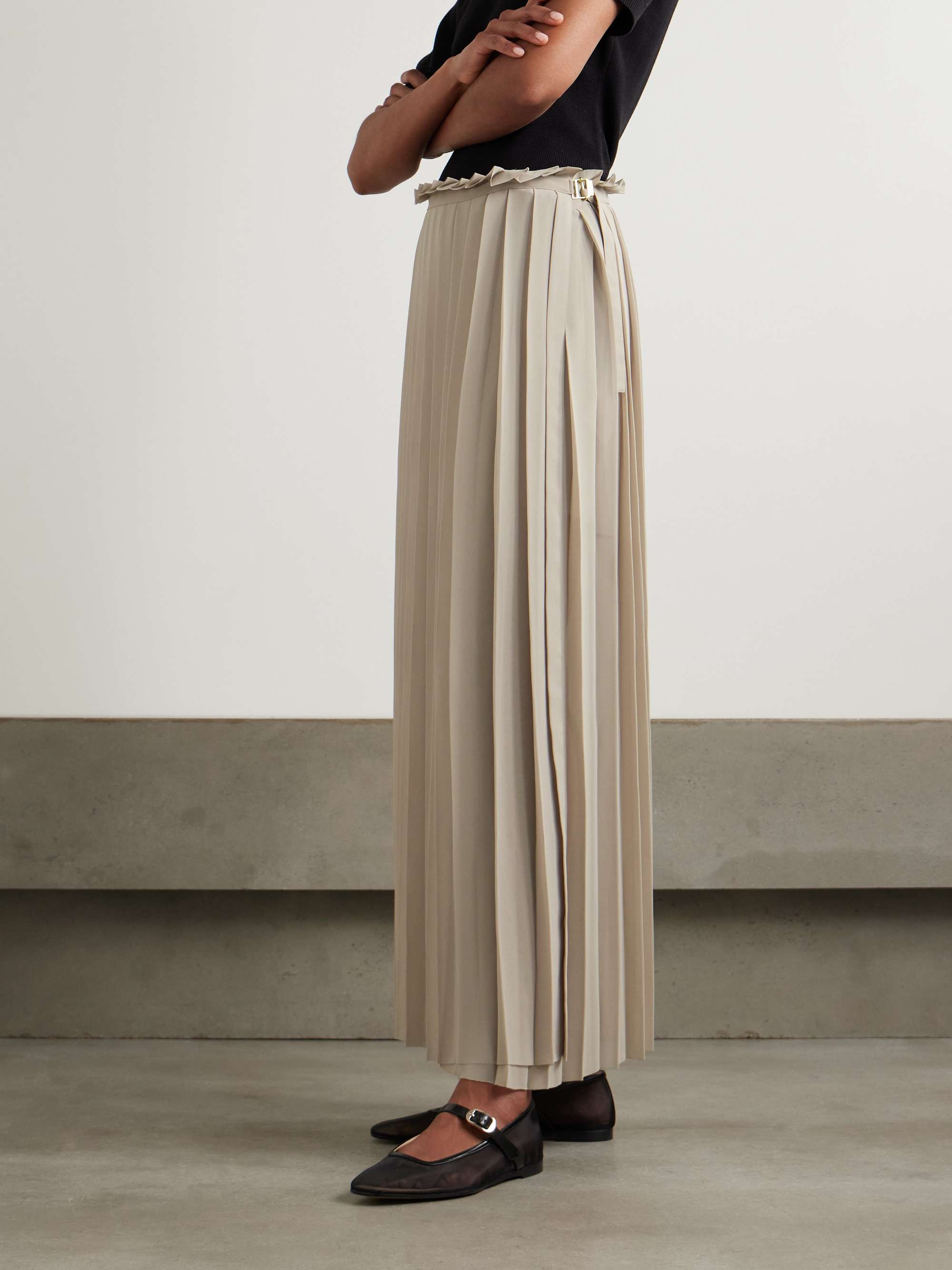 Belted pleated crepe maxi skirt view