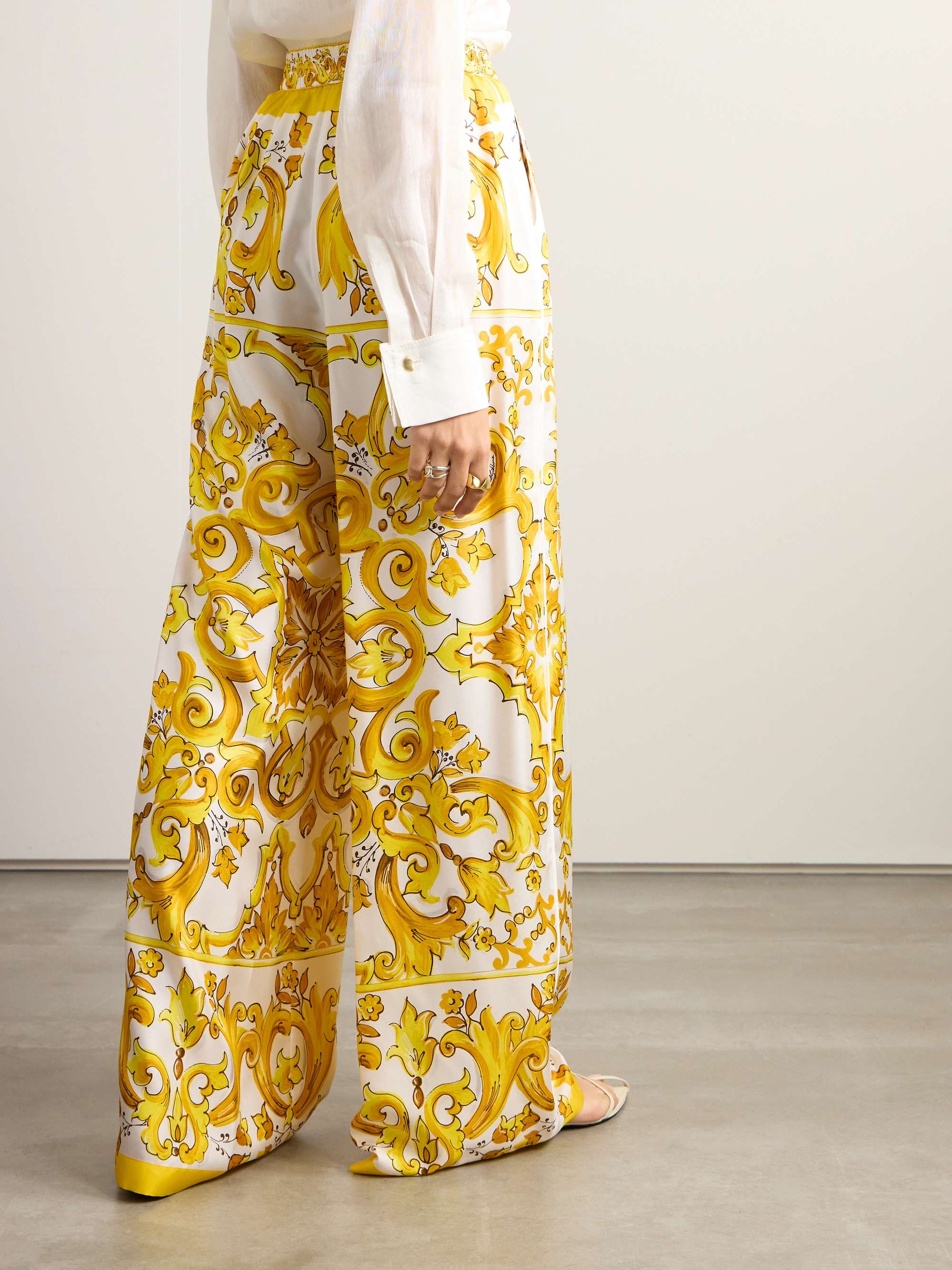 Maiolica printed silk-twill wide-leg pants view