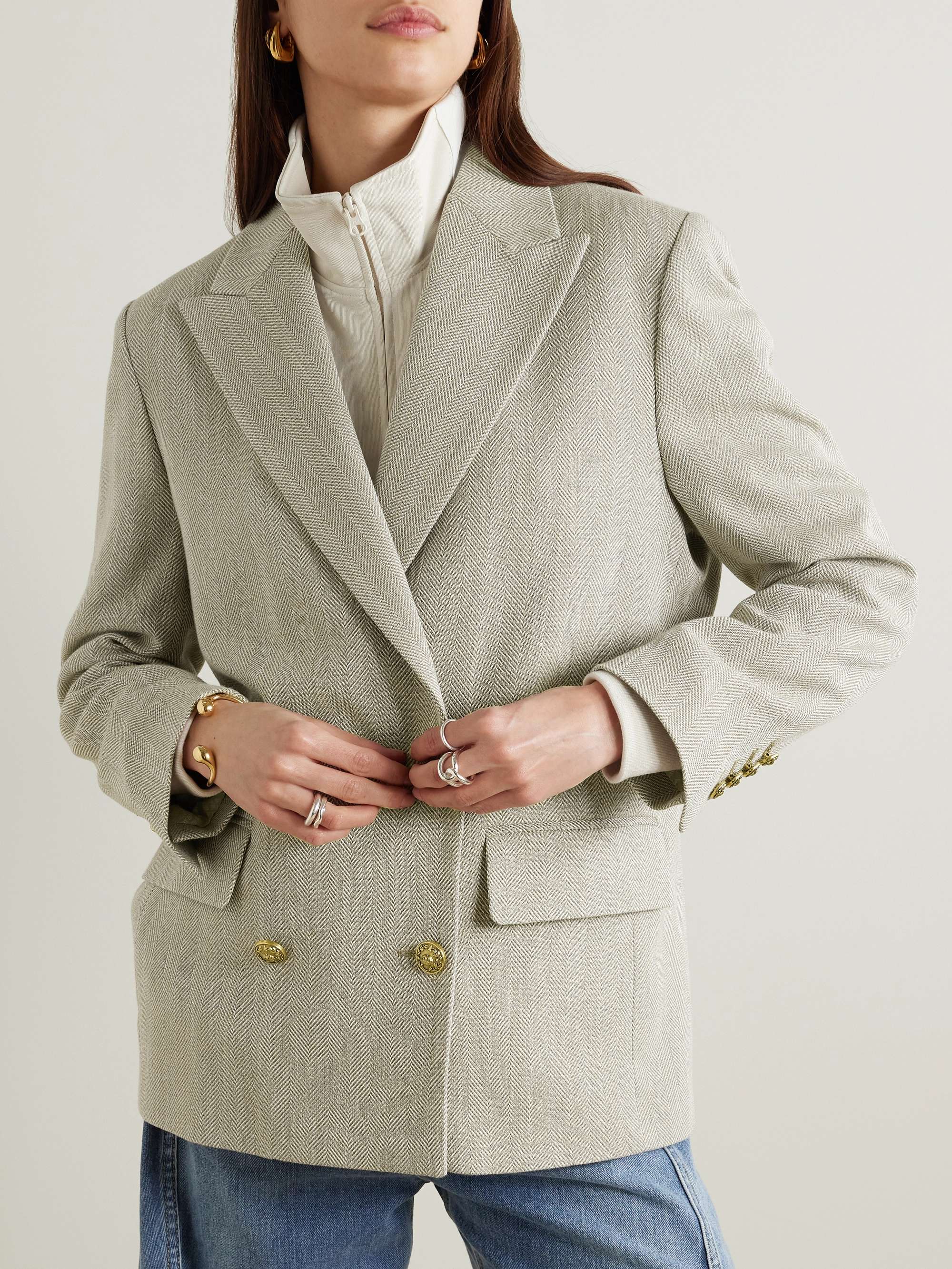 Journey double-breasted herringbone cotton blazer view