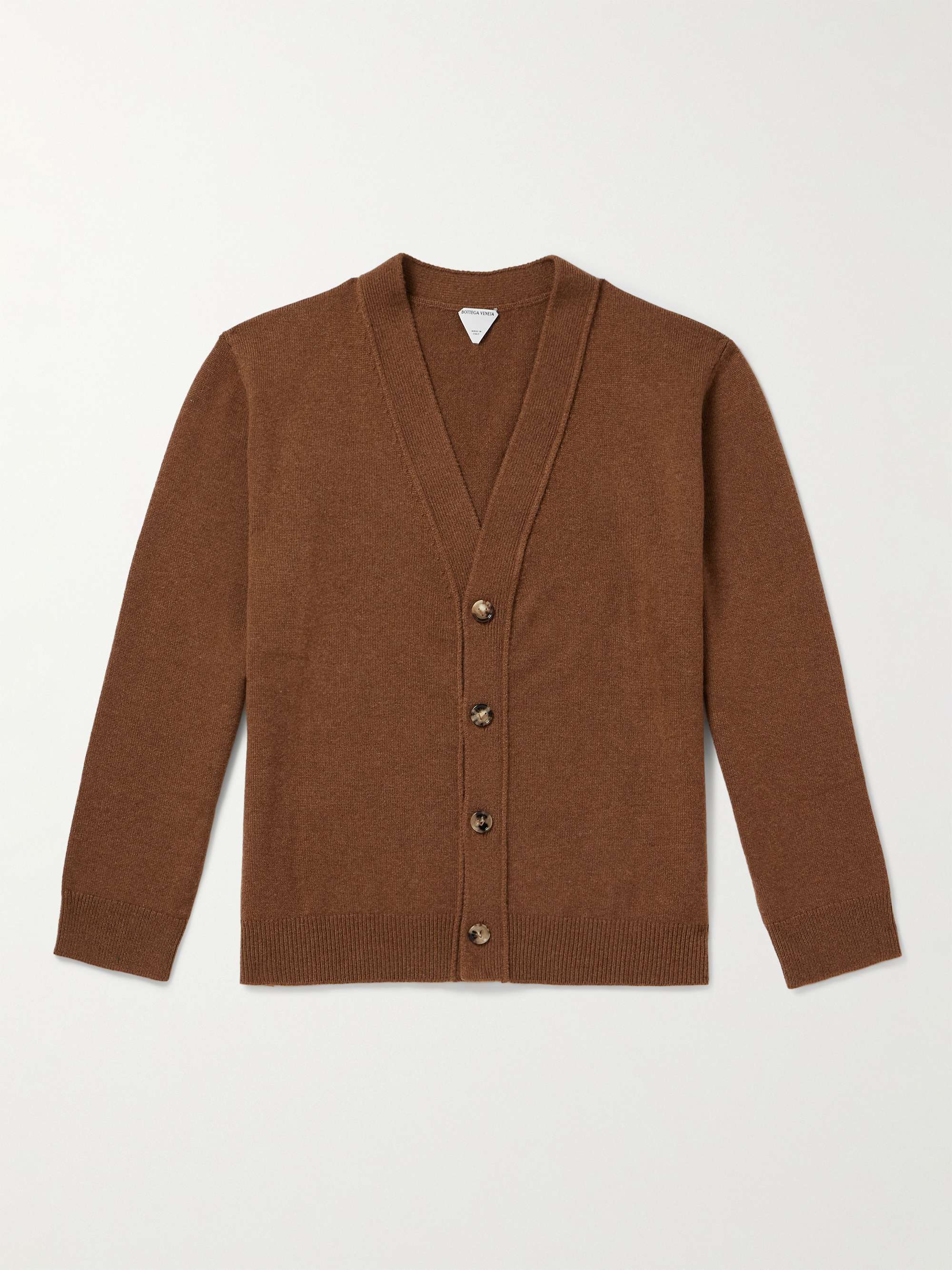 Intrecciato Leather-Trimmed Cashmere-Blend Cardigan view
