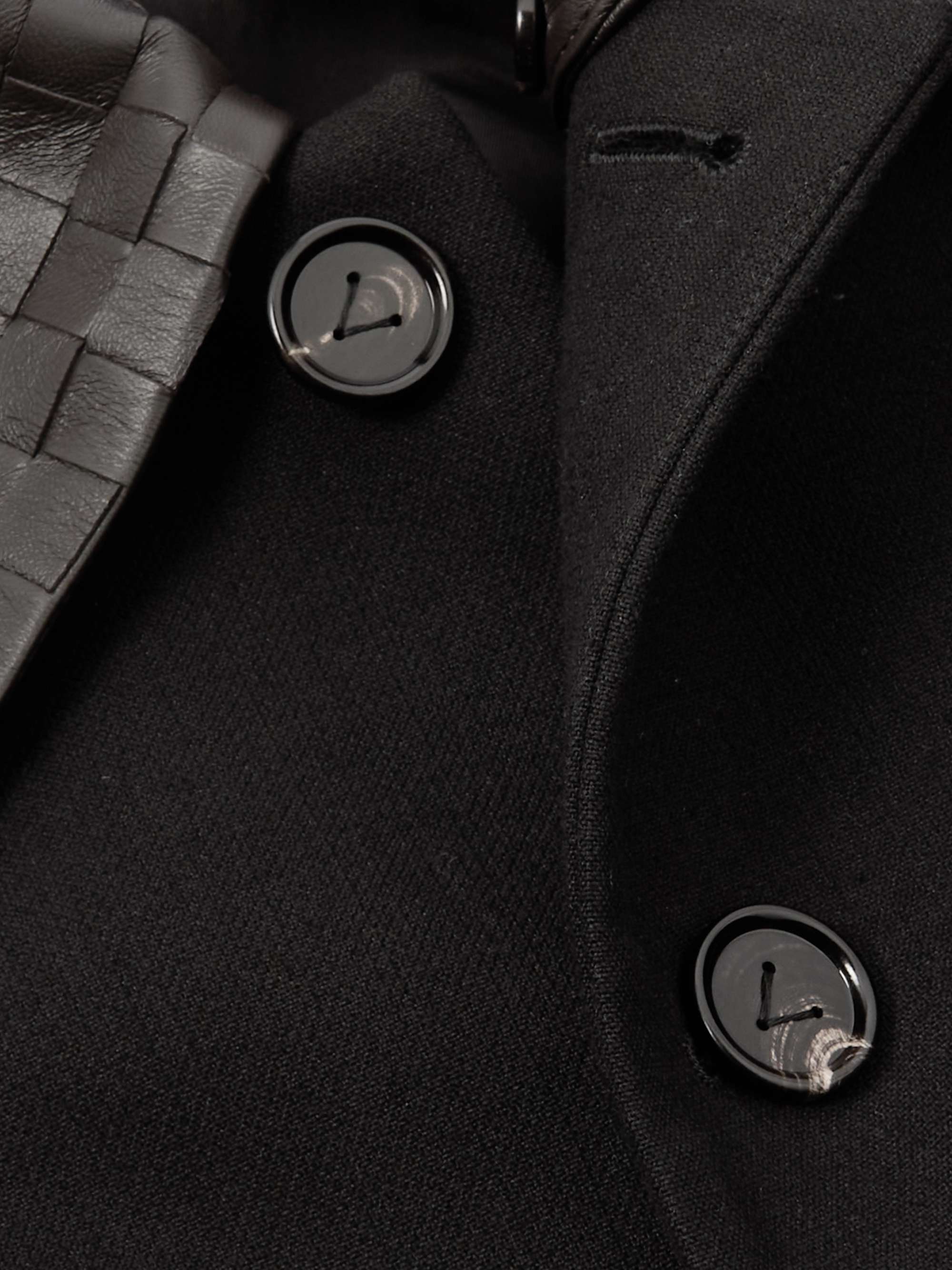 Convertible intrecciato leather-trimmed cotton-blend jacket view