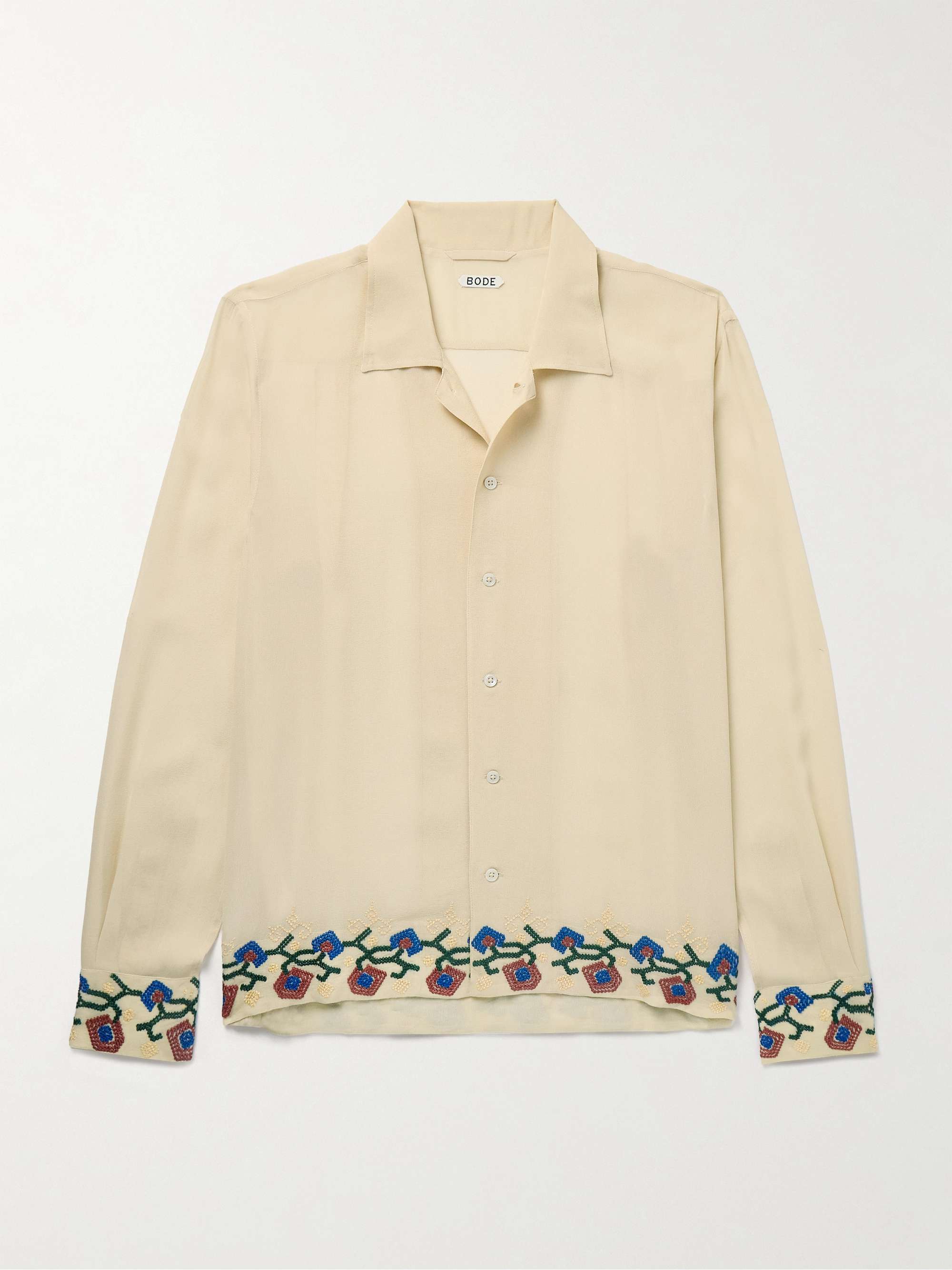 Flowering Liana Embroidered Silk-Crepe Shirt view