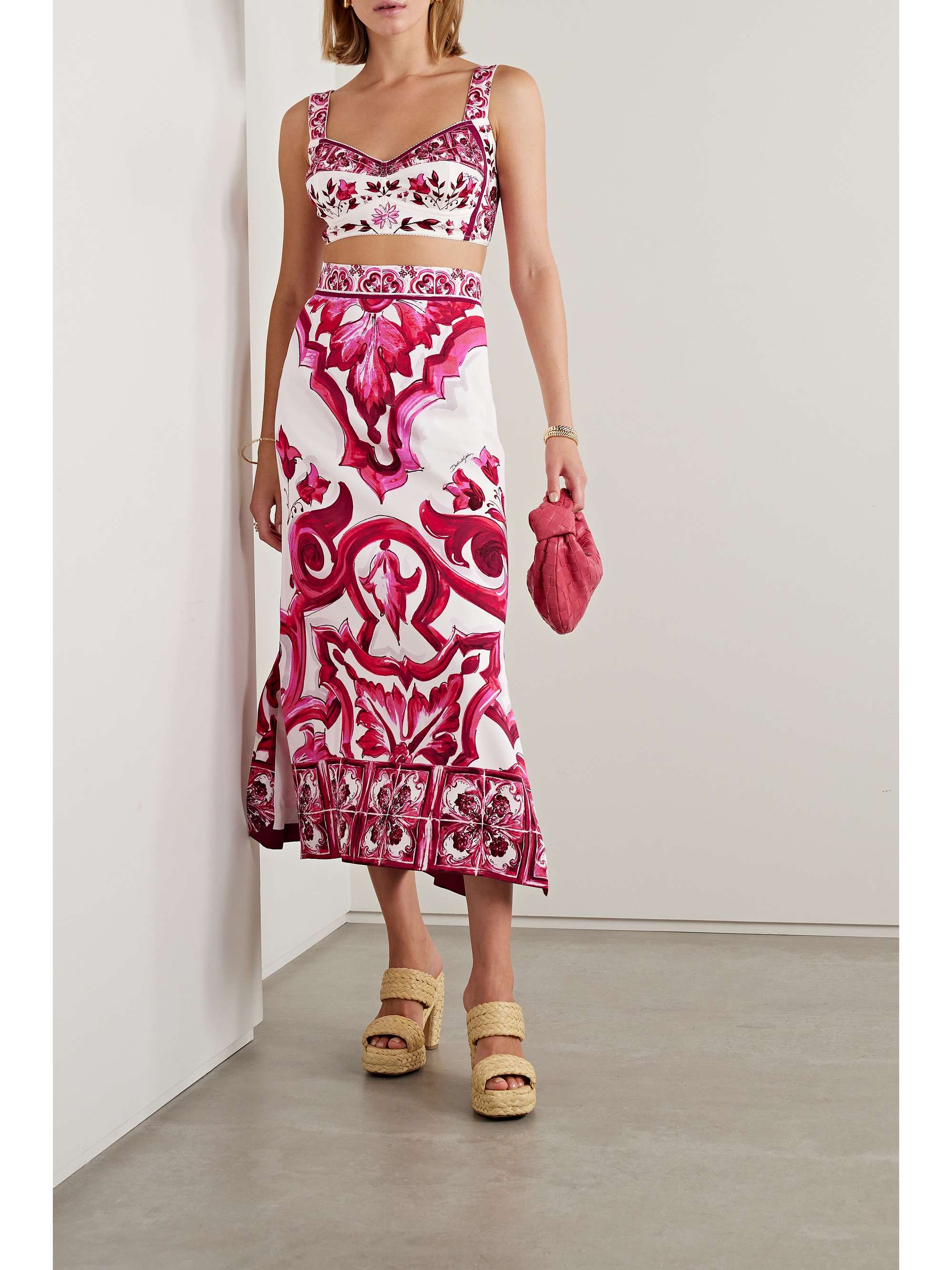 Maiolica printed silk-blend crepe de chine midi skirt view