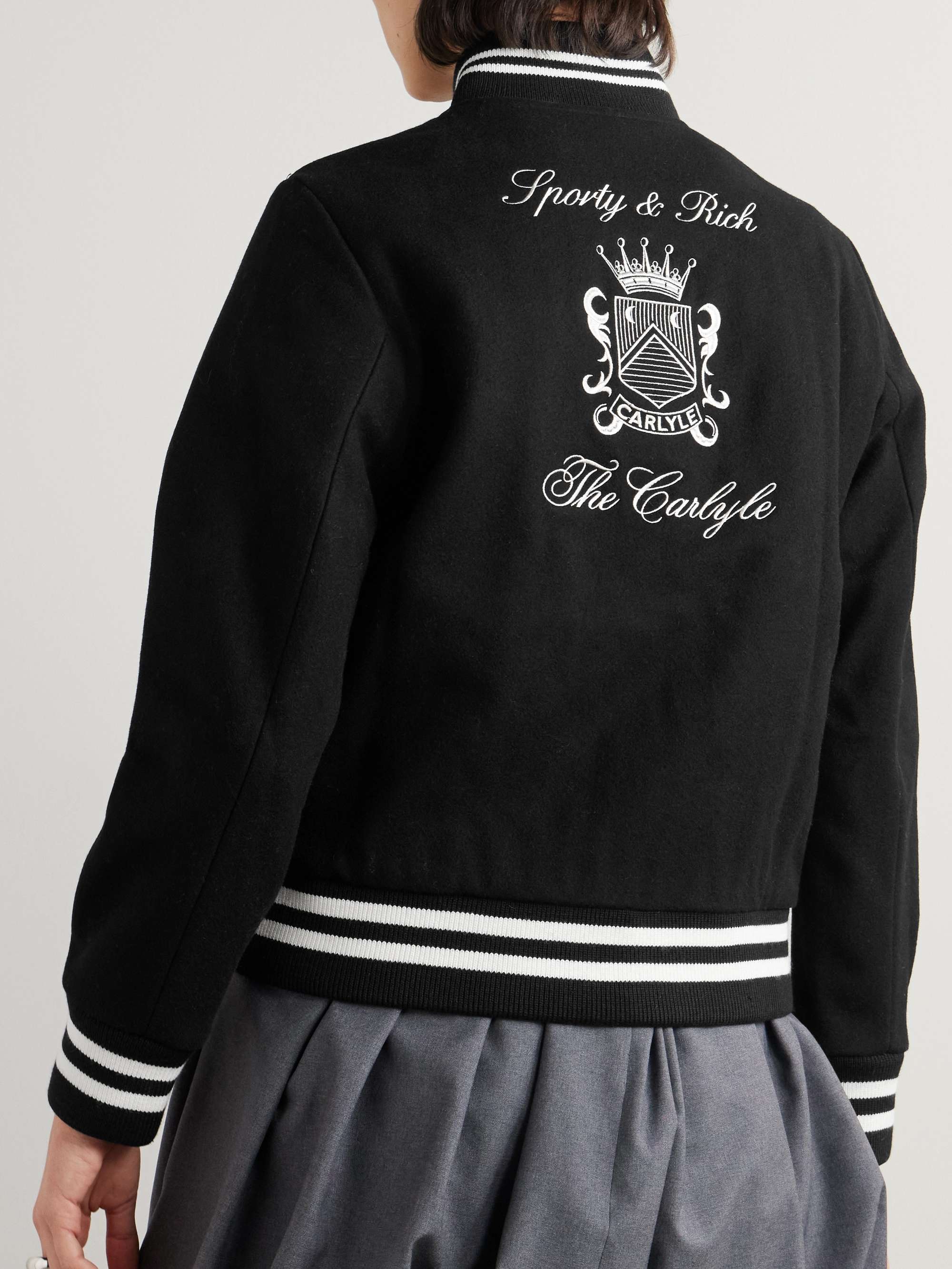 + The Carlyle embroidered striped wool-blend felt varsity jacket view