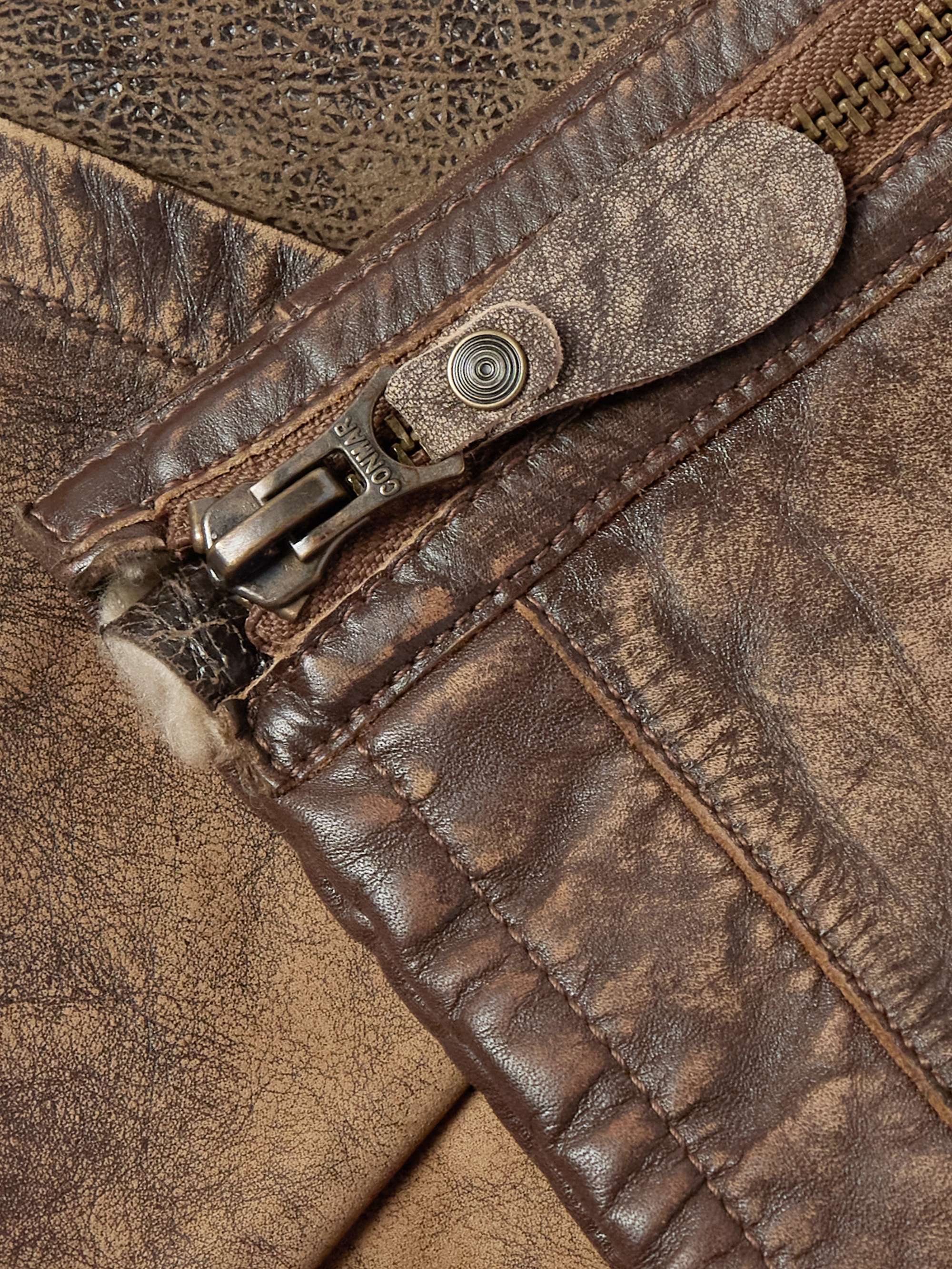 Distressed Shearling Bomber Jacket view