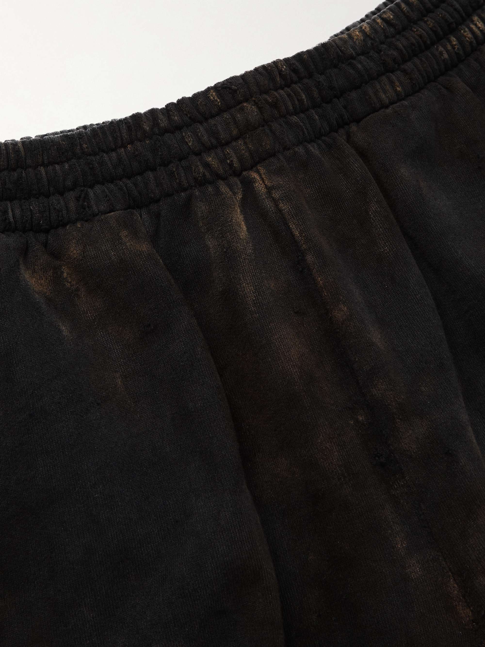 Straight-Leg Distressed Bleached Cotton-Jersey Shorts view