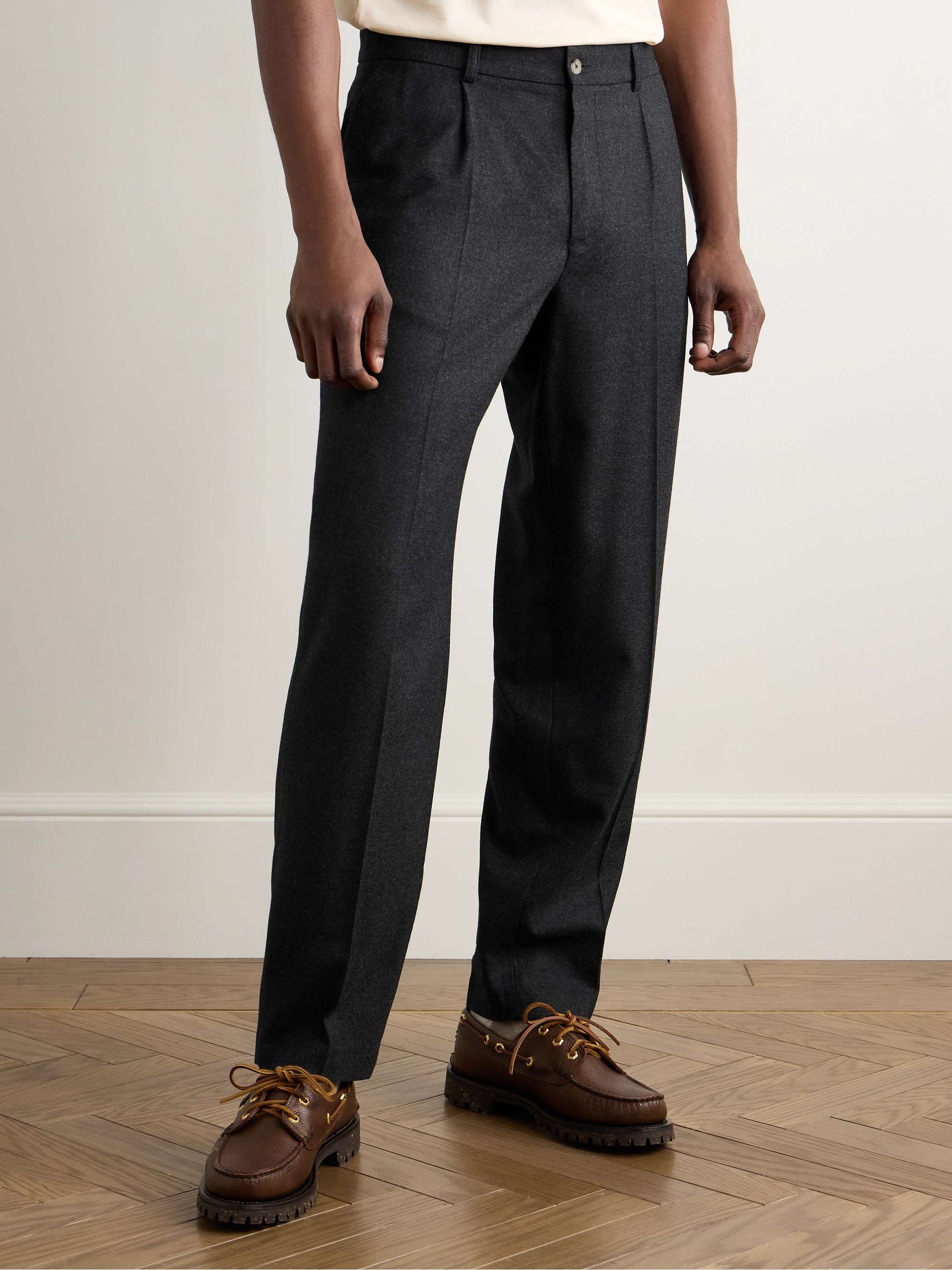 Slim-Fit Tapered Pleated Wool-Flannel Trousers view