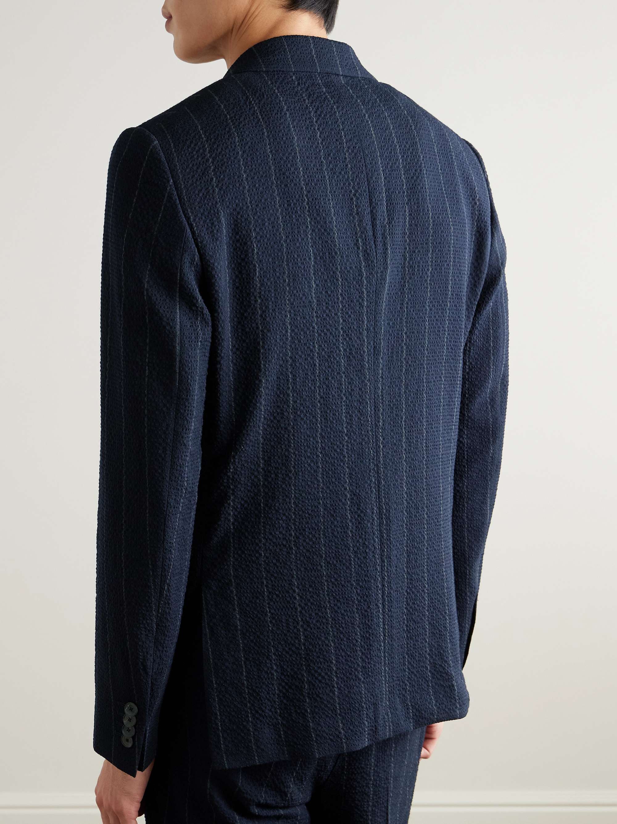 Slim-Fit Pinstriped Wool-Blend Seersucker Suit Jacket view