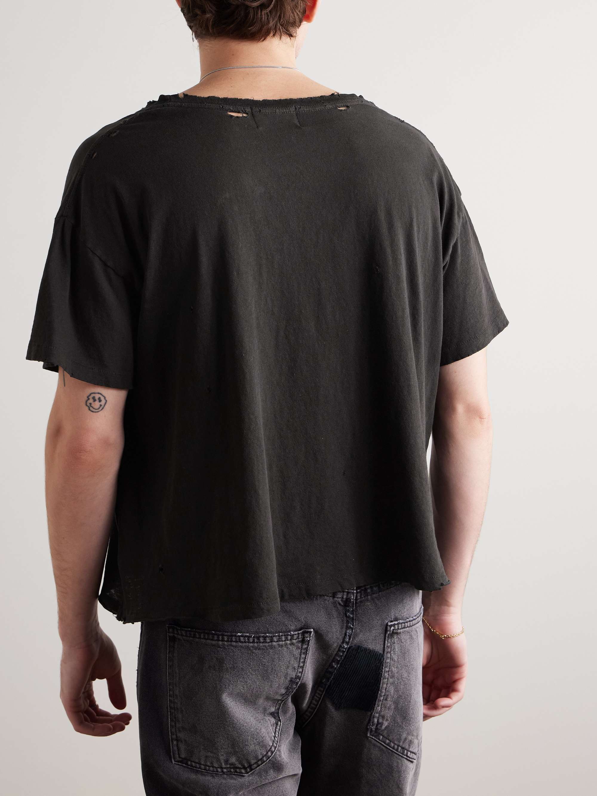Cropped Distressed Logo-Print Cotton-Jersey T-Shirt view