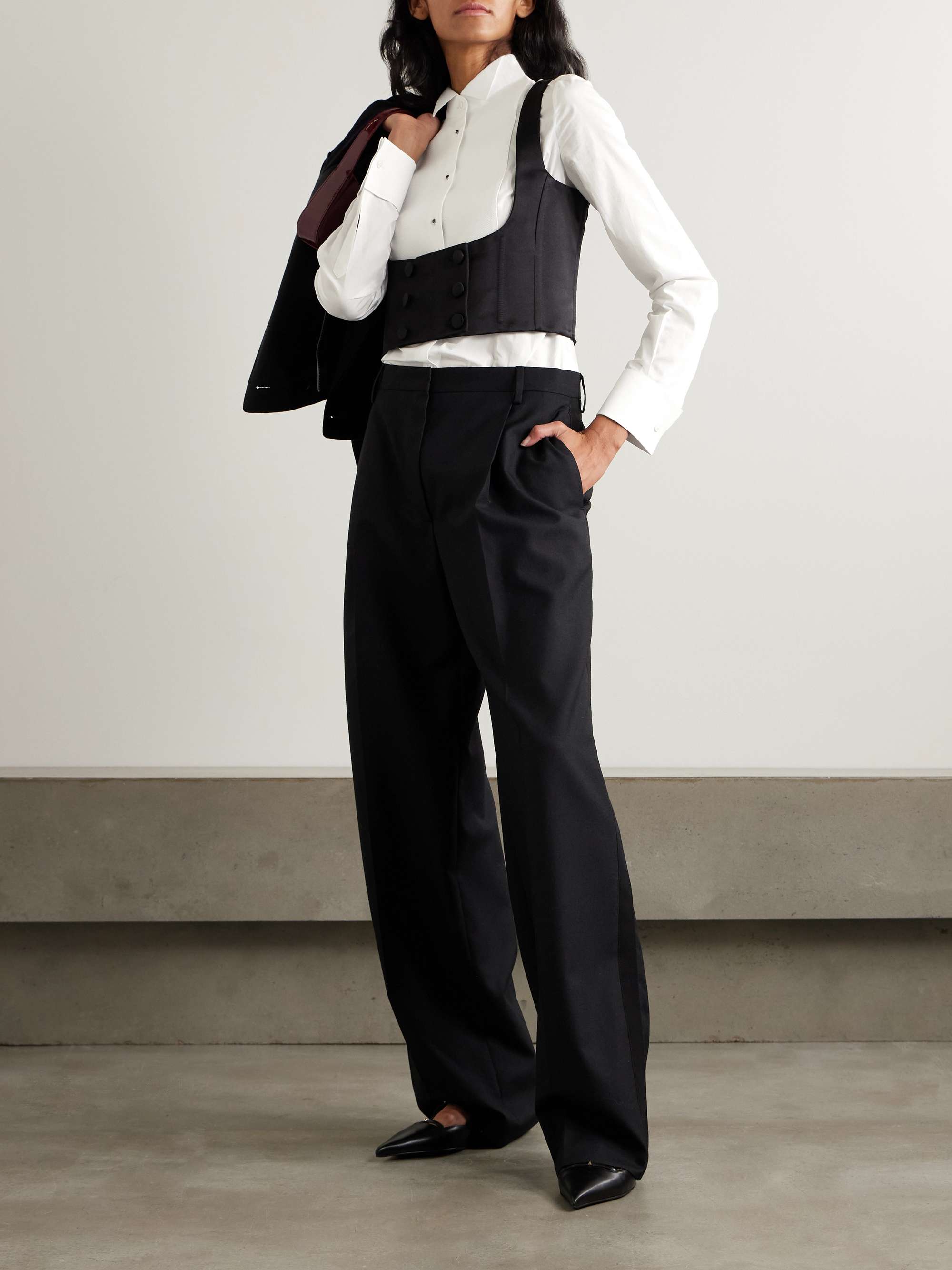 Piqué-trimmed paneled cotton-poplin shirt view