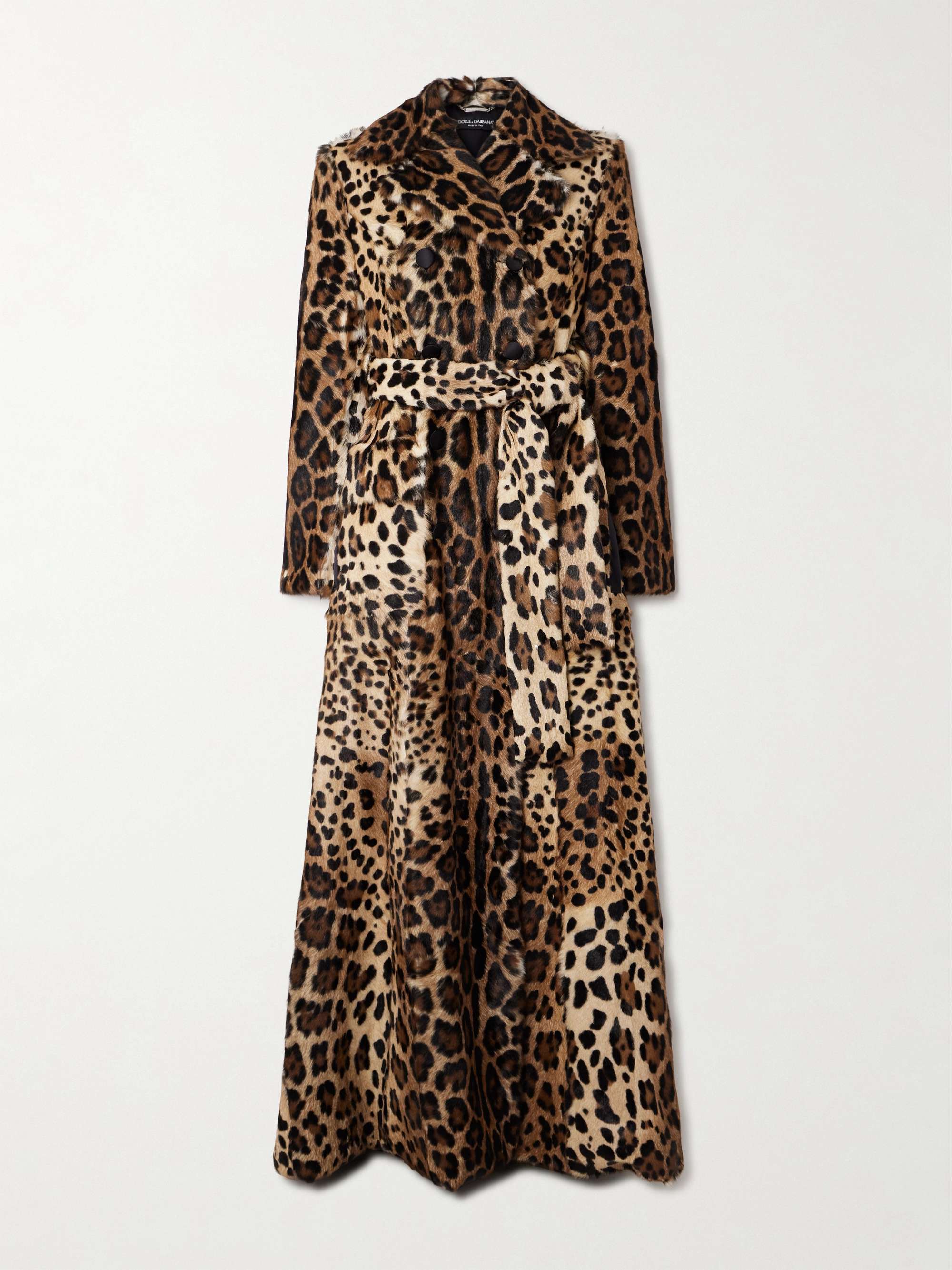 Belted double-breasted leopard-print goat hair coat view