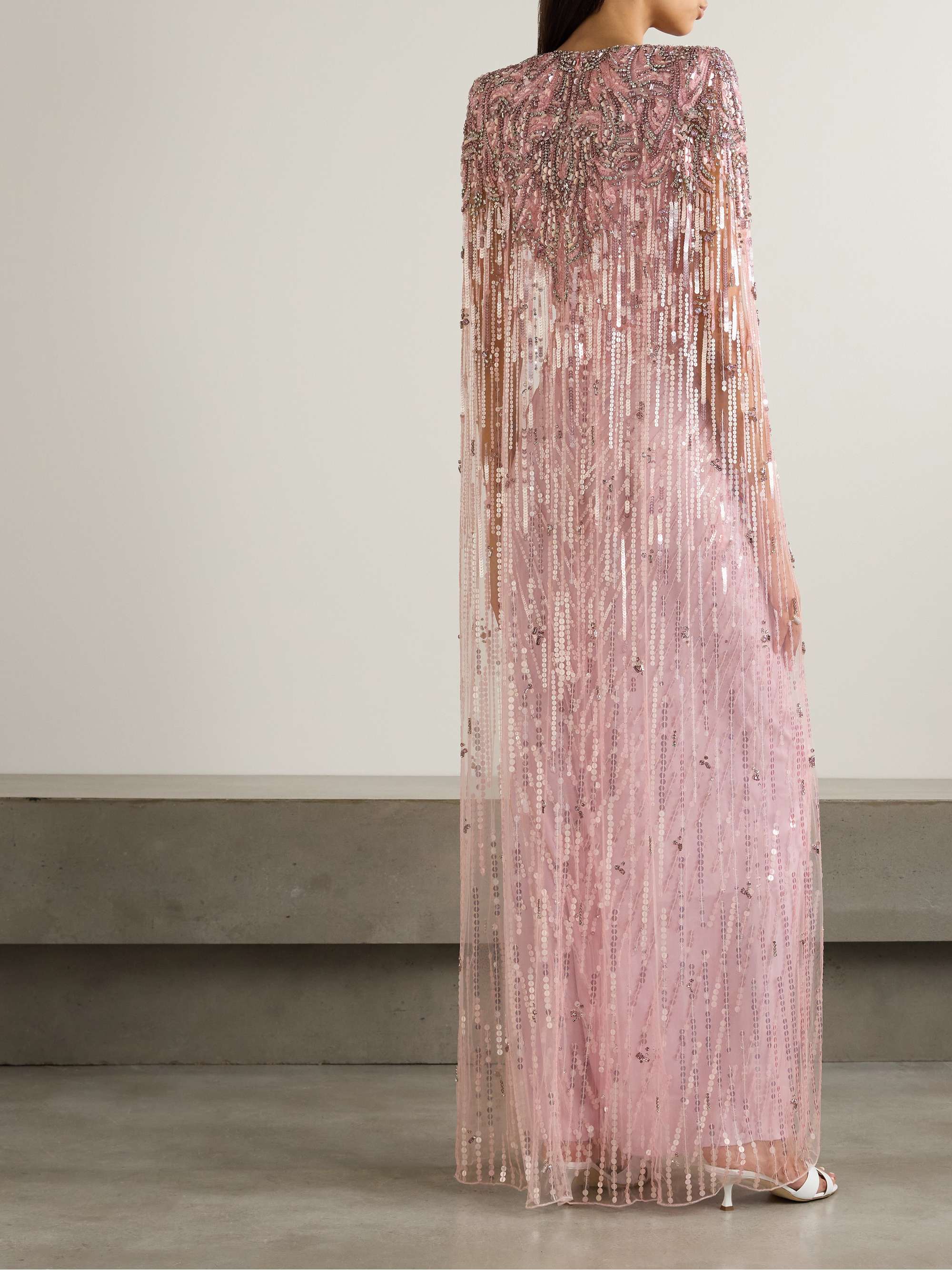 Gold Rush embellished cape-effect tulle gown view