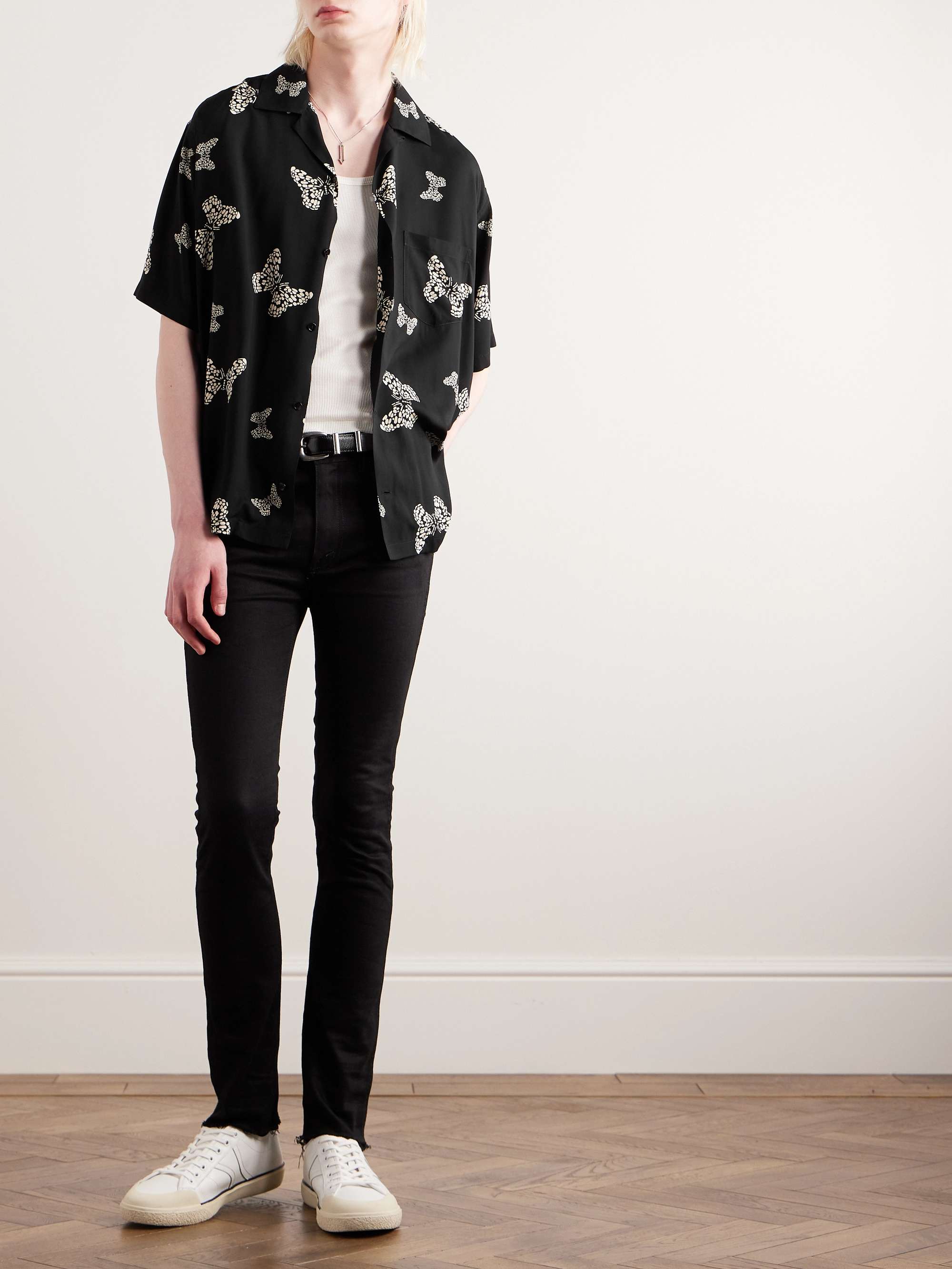 Convertible-Collar Printed Woven Shirt view