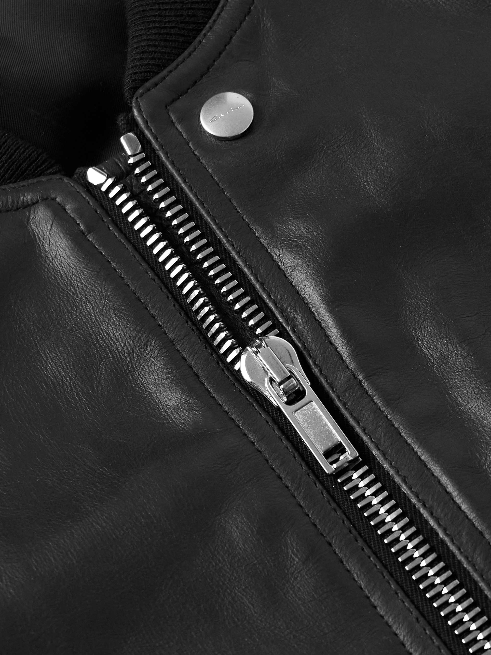 Classic Flight Oversized Webbing-Trimmed Distressed Leather Bomber Jacket view