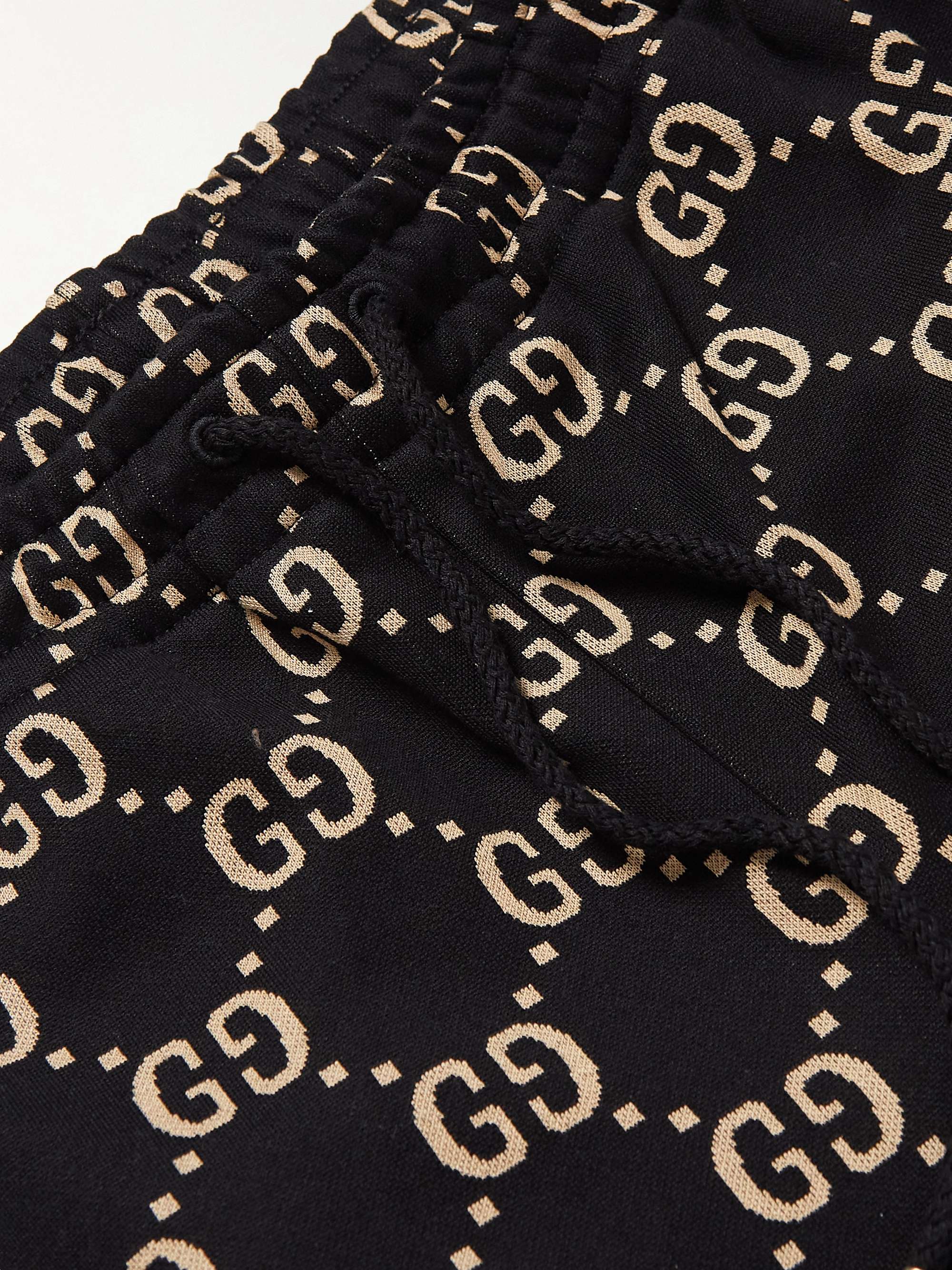 Tapered Webbing-Trimmed Monogrammed Cotton-Jersey Sweatpants view