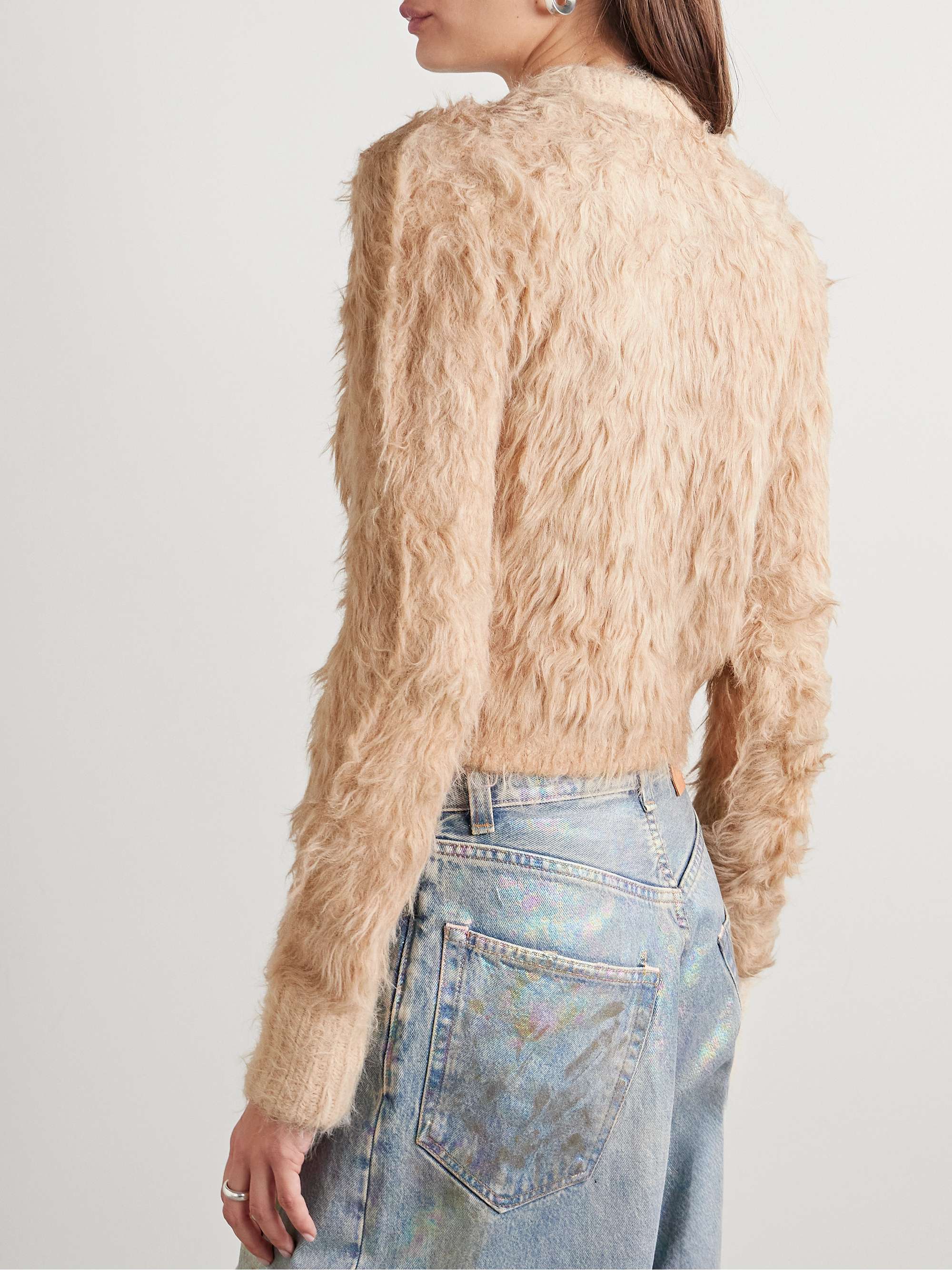 Cropped brushed knitted cardigan view