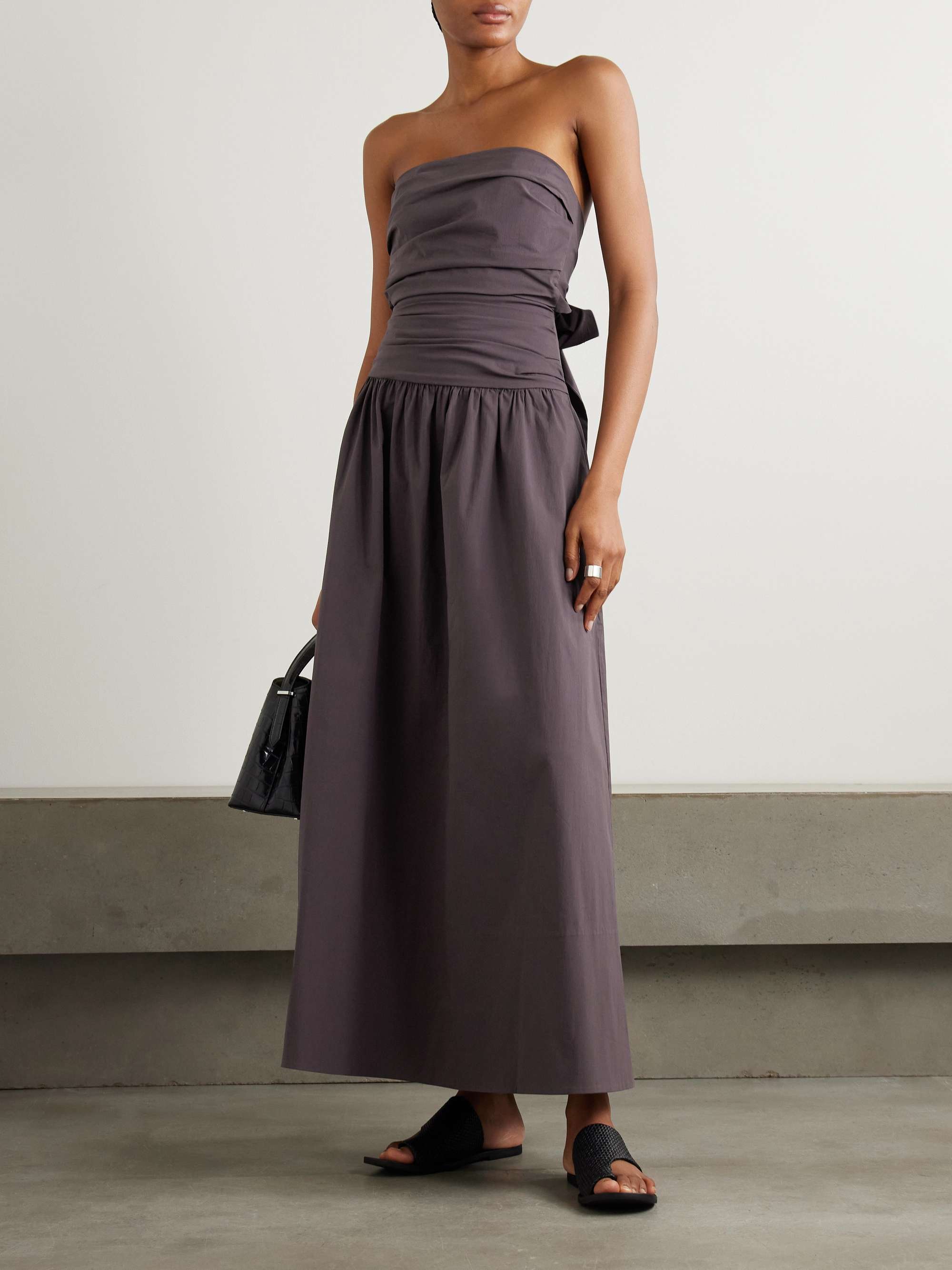 Strapless tie-back crinkled cotton-blend maxi dress view