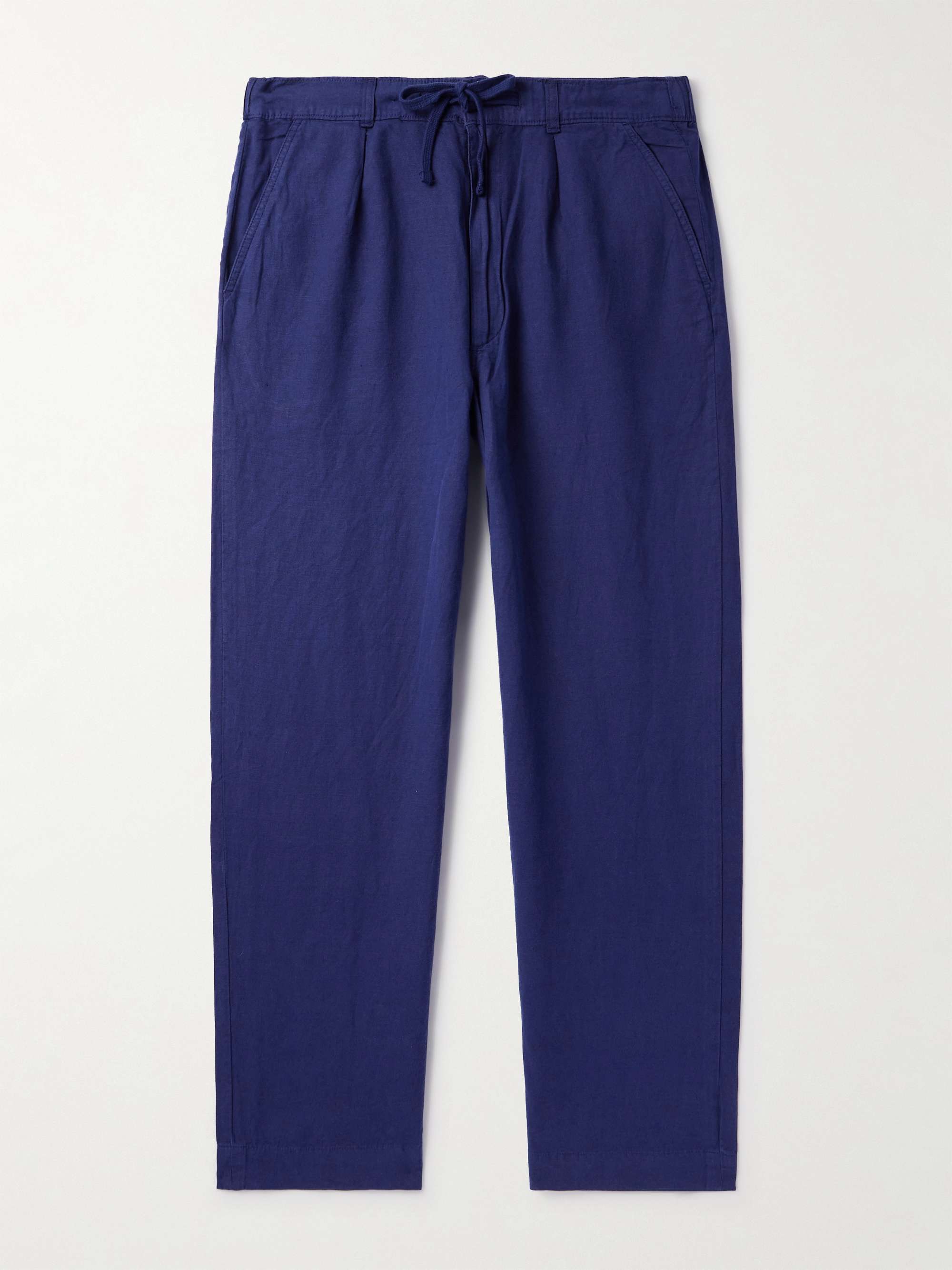 Prepster Straight-Leg Pleated Linen and Cotton-Blend Drawstring Trousers view