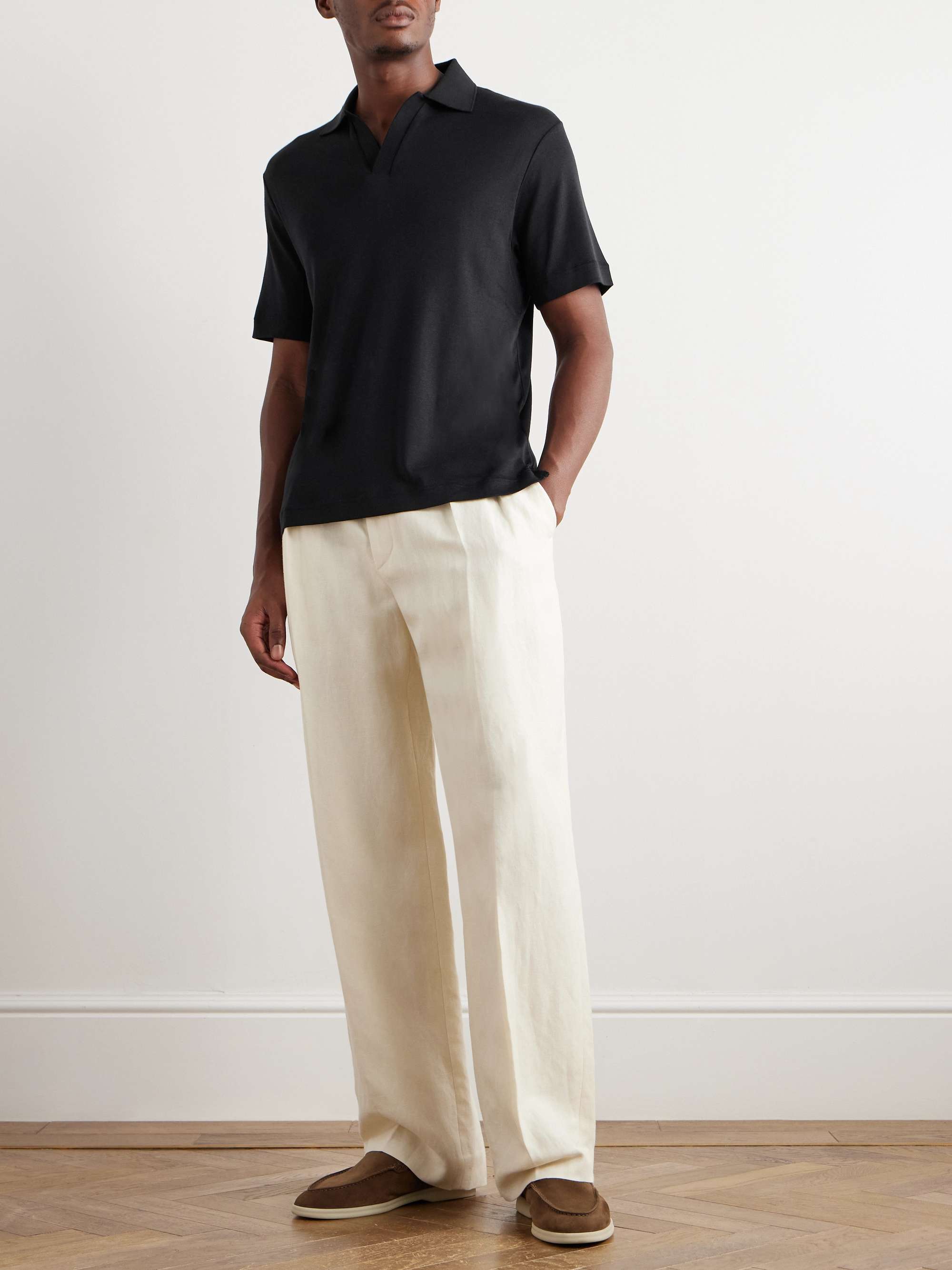 Valpiana Silk and Cotton-Blend Polo Shirt view