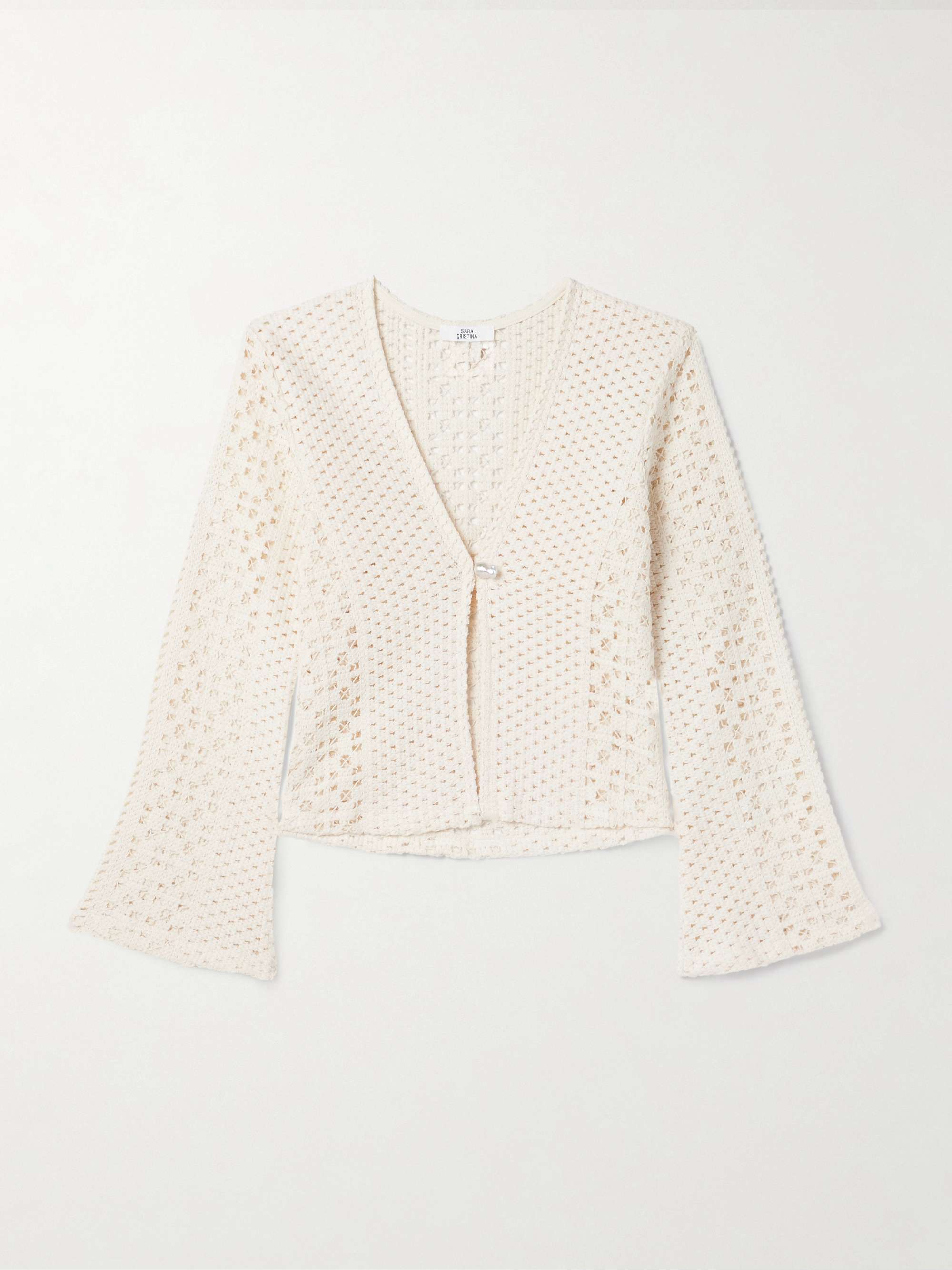 Nerea pearl-embellished crocheted cotton top view