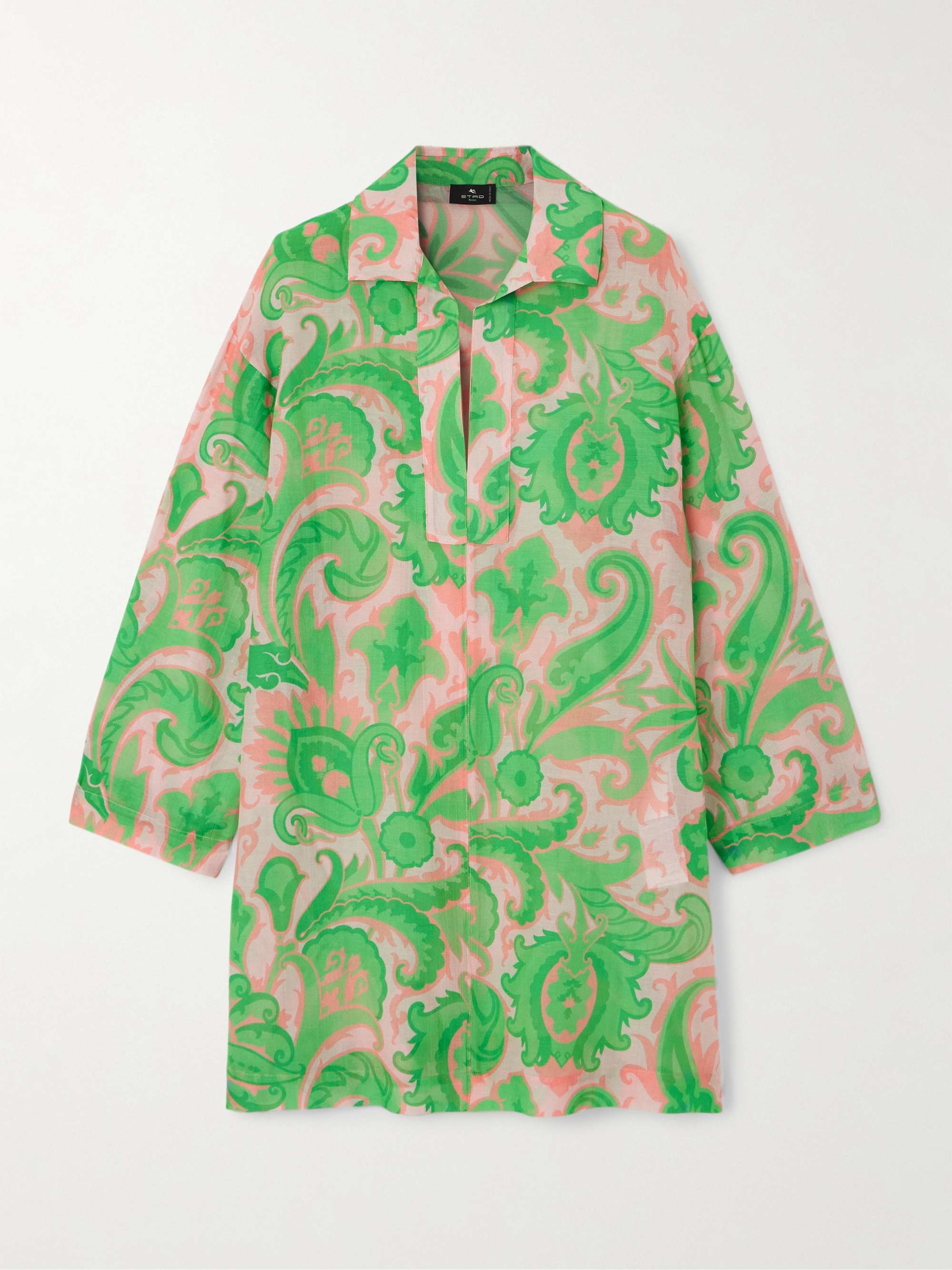 Printed cotton and silk-blend mini shirt dress view