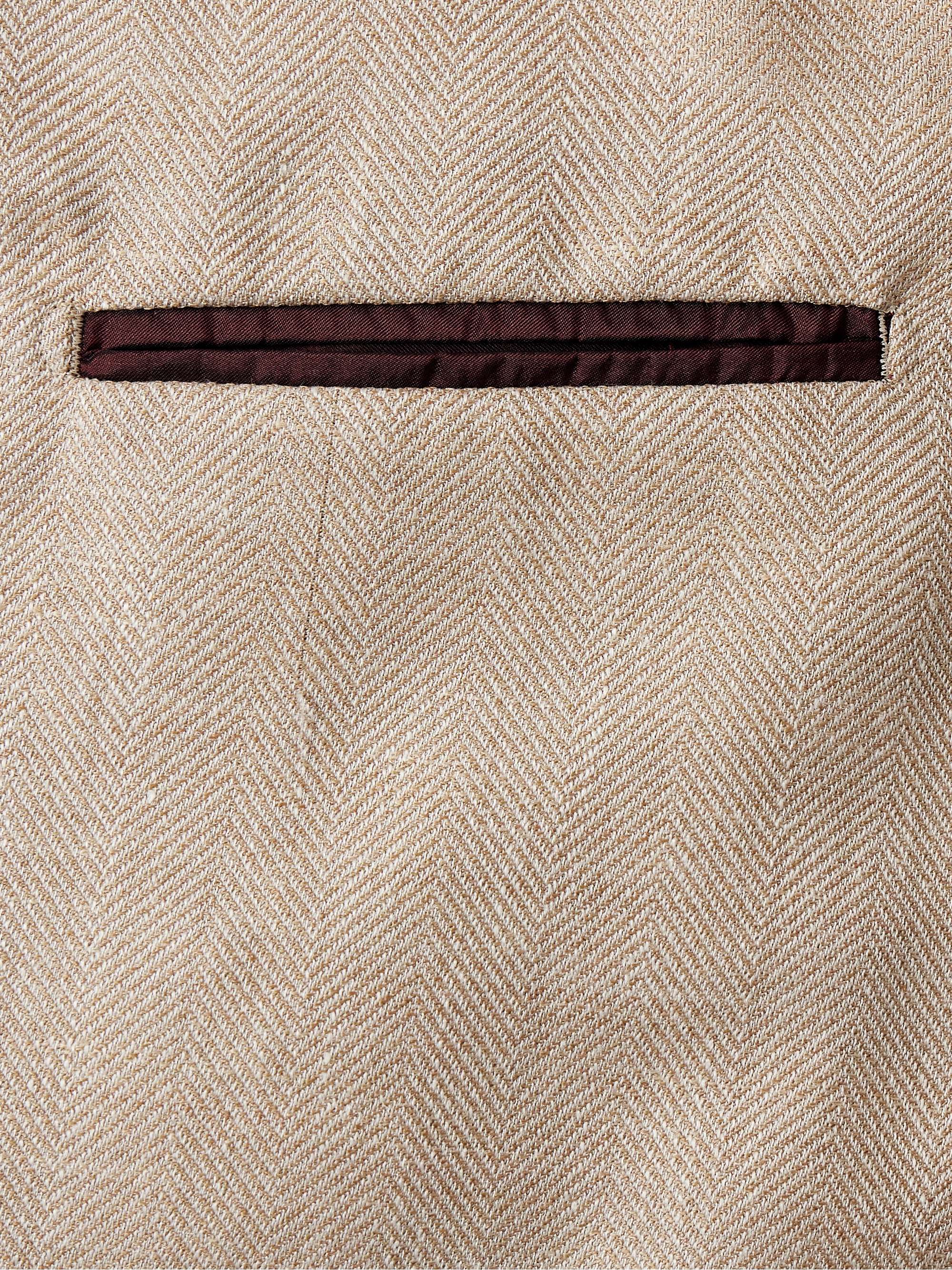Unstructured Double-Breasted Herringbone Virgin Wool, Silk and Linen-Blend Blazer view