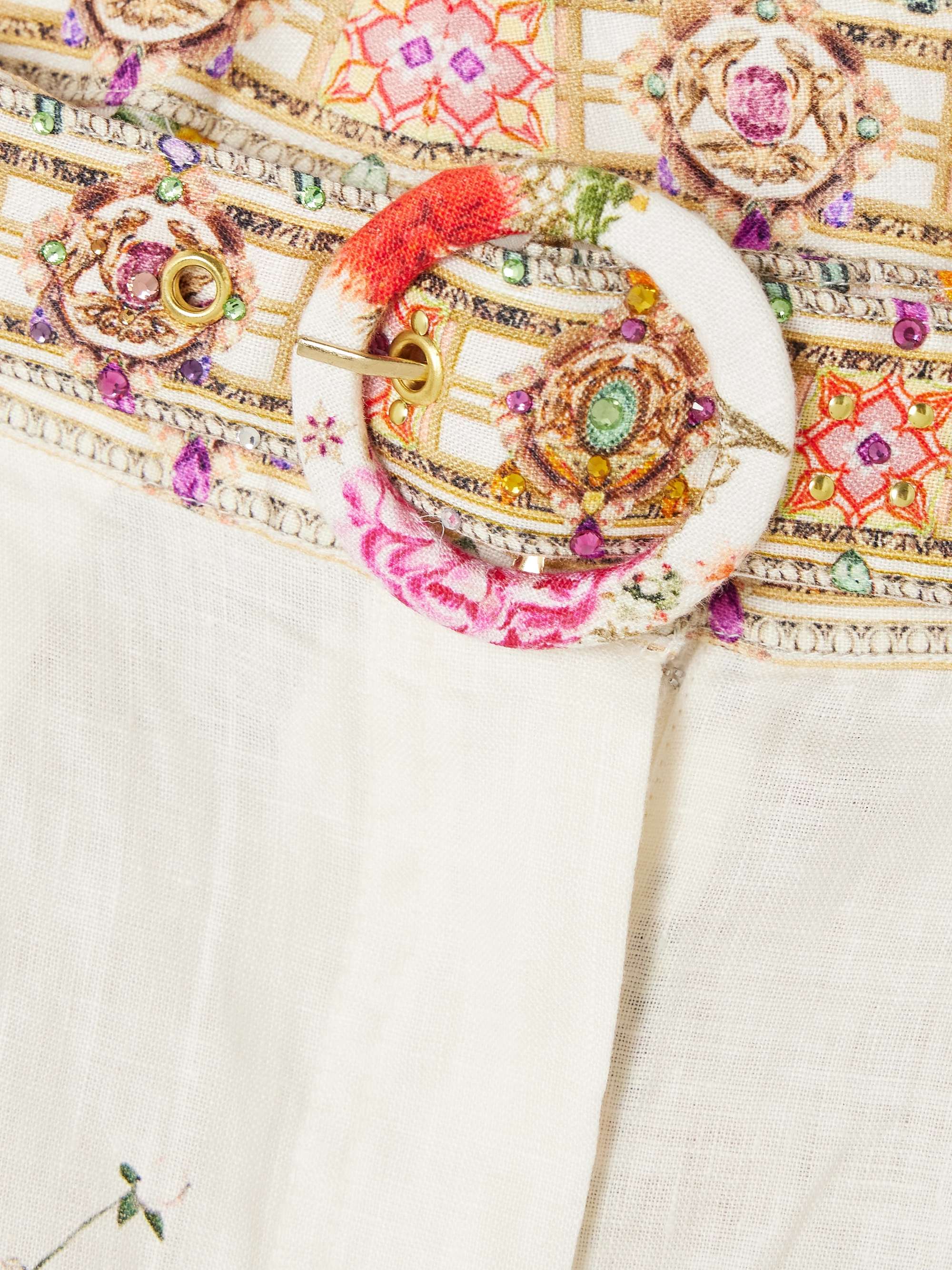 Belted crystal-embellished floral-print linen shorts view